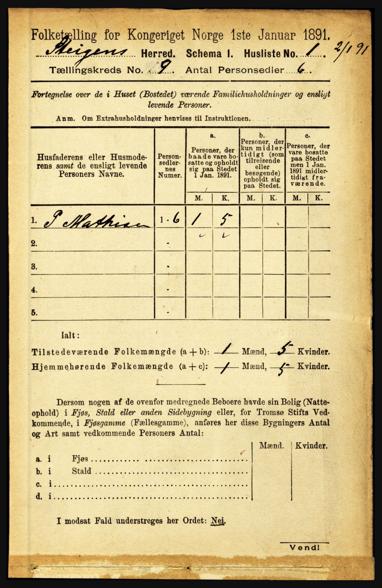 RA, 1891 census for 1848 Steigen, 1891, p. 2994