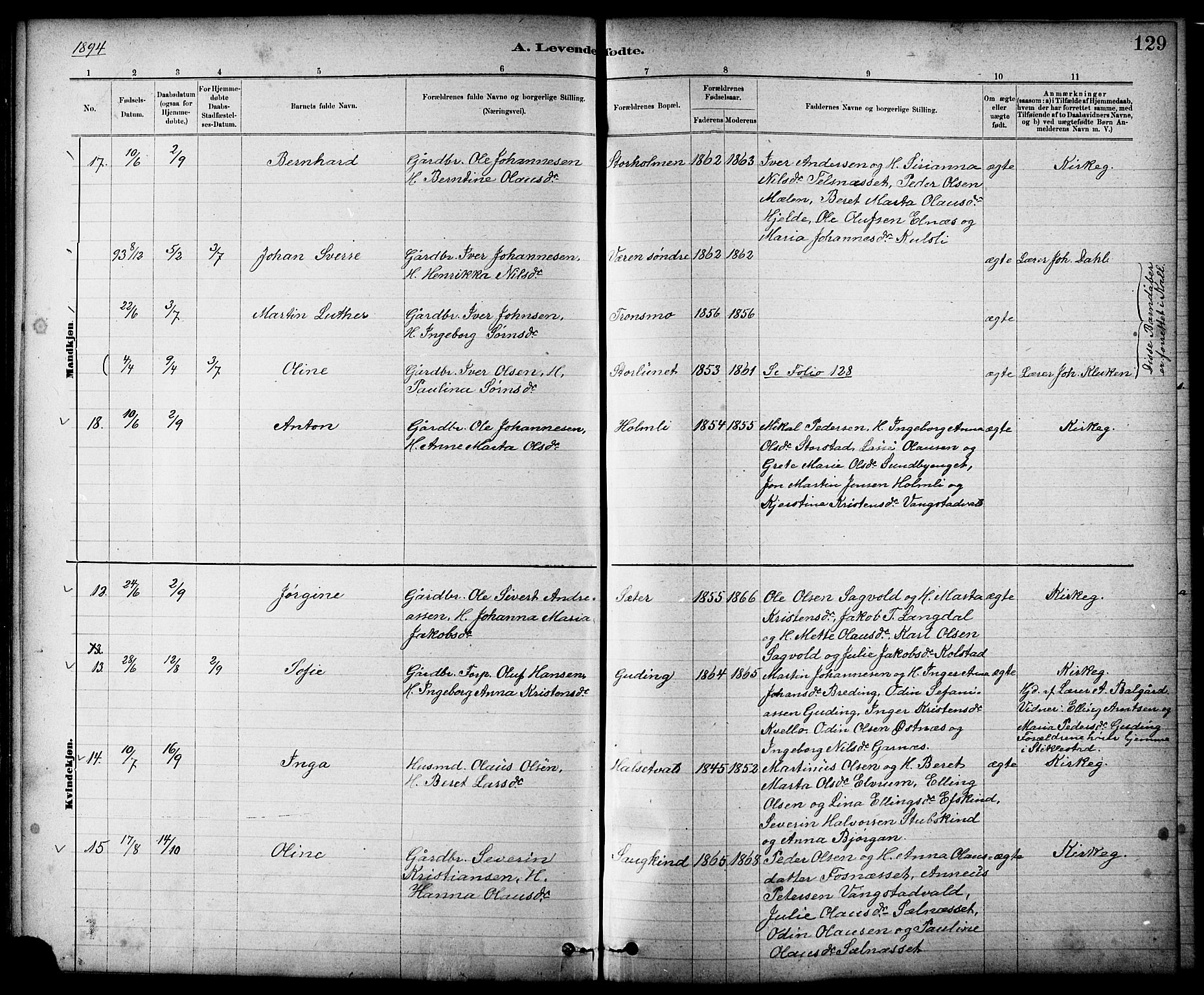 Ministerialprotokoller, klokkerbøker og fødselsregistre - Nord-Trøndelag, AV/SAT-A-1458/724/L0267: Parish register (copy) no. 724C03, 1879-1898, p. 129