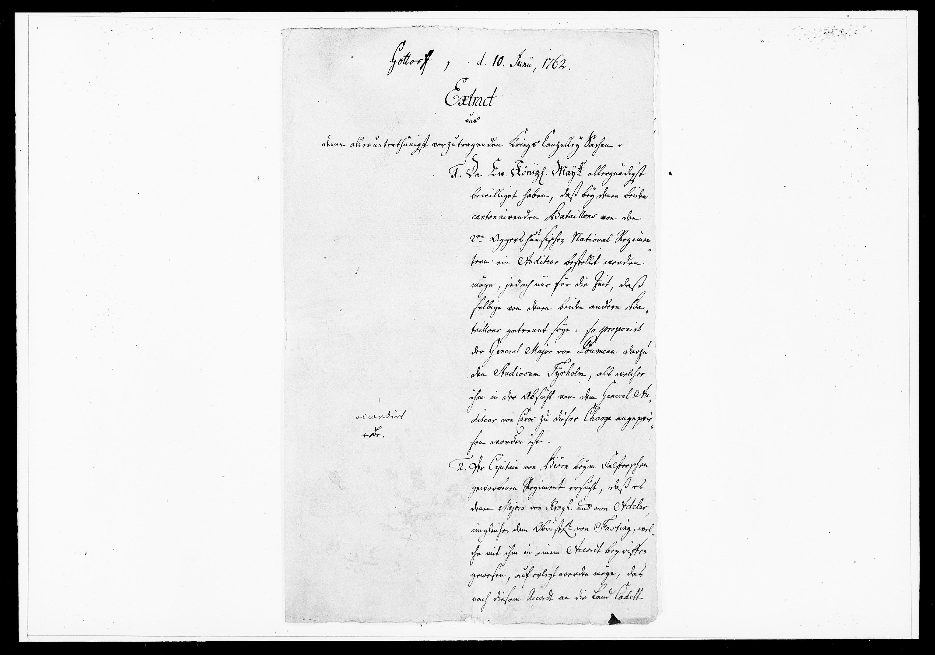 Krigskollegiet, Krigskancelliet, DRA/A-0006/-/1386-1405: Refererede sager, 1762, p. 425