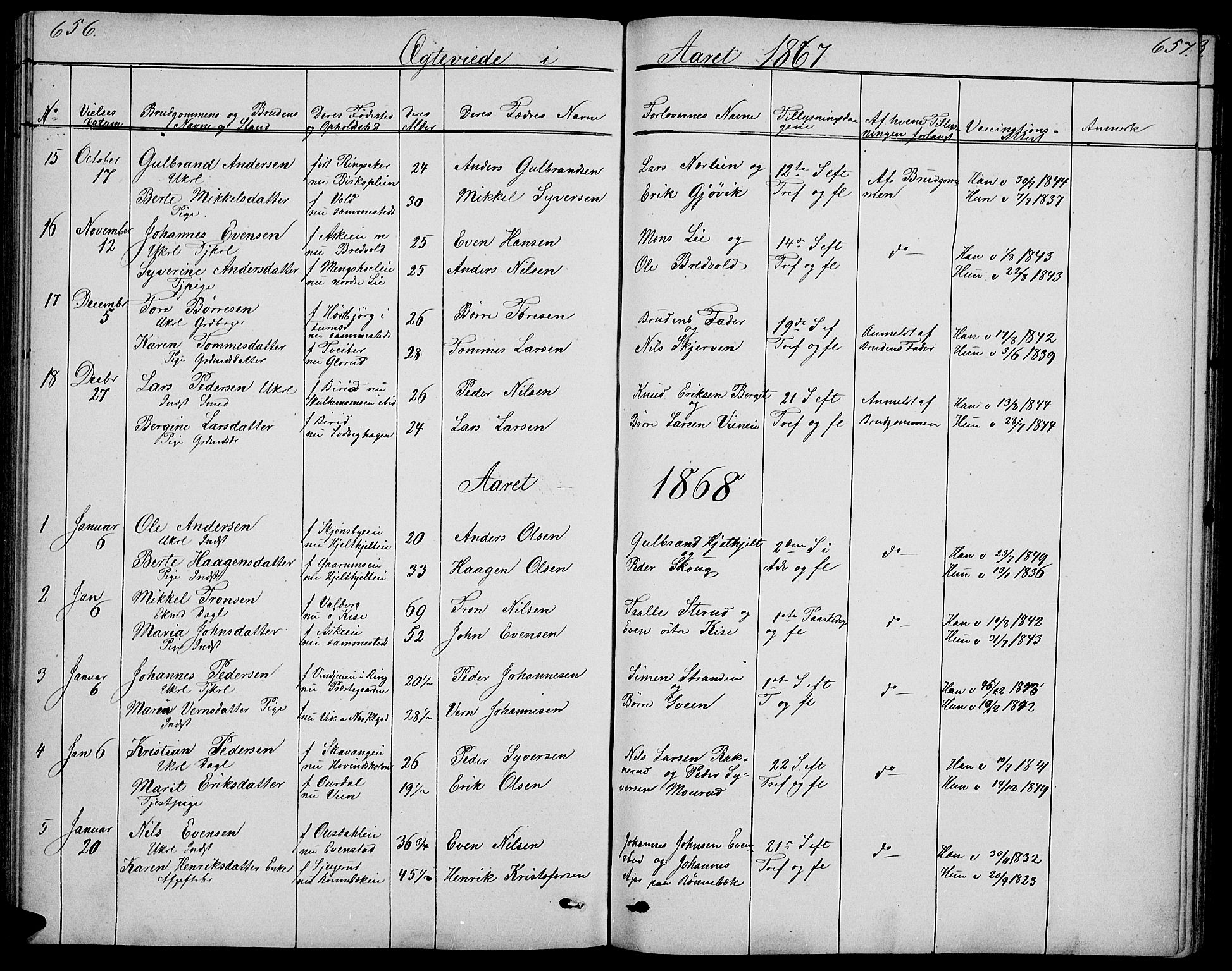Nes prestekontor, Hedmark, SAH/PREST-020/L/La/L0005: Parish register (copy) no. 5, 1852-1889, p. 656-657