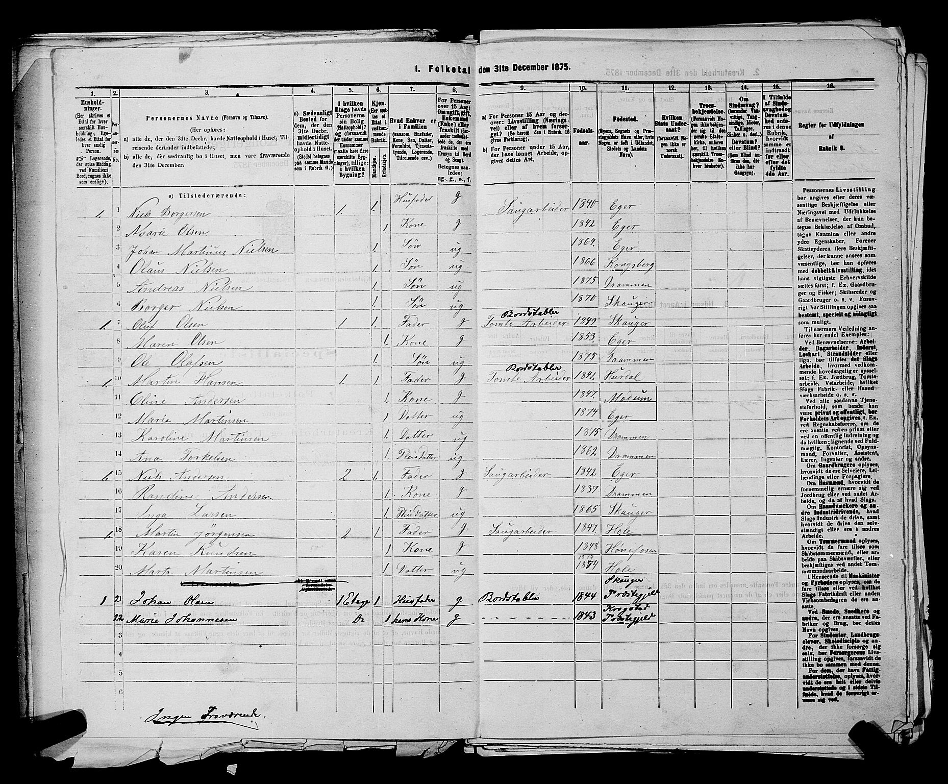 SAKO, 1875 census for 0602 Drammen, 1875, p. 2108