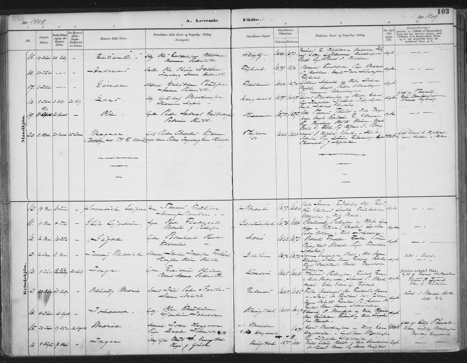 Ministerialprotokoller, klokkerbøker og fødselsregistre - Møre og Romsdal, AV/SAT-A-1454/555/L0658: Parish register (official) no. 555A09, 1887-1917, p. 103