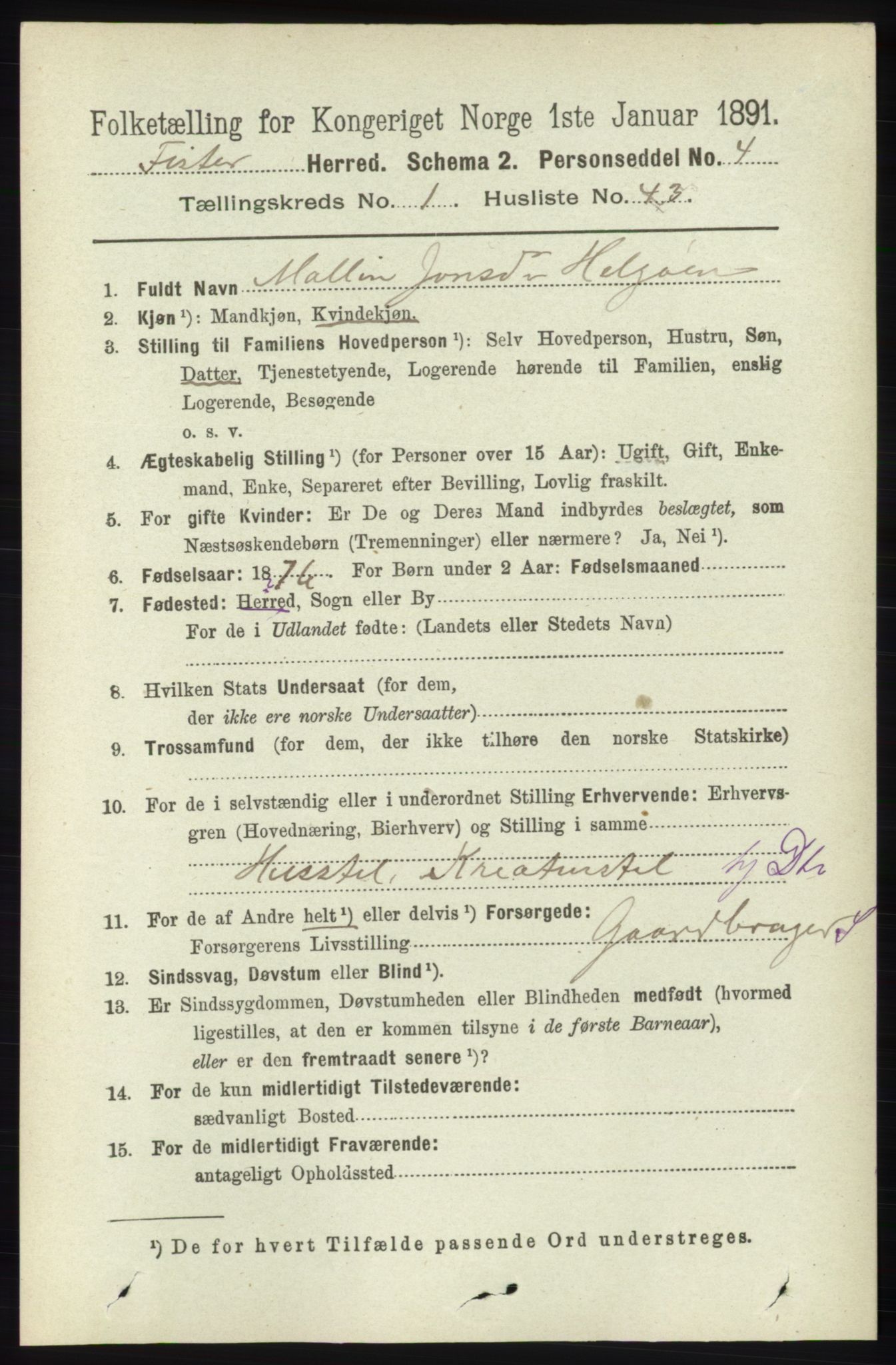 RA, 1891 census for 1132 Fister, 1891, p. 280