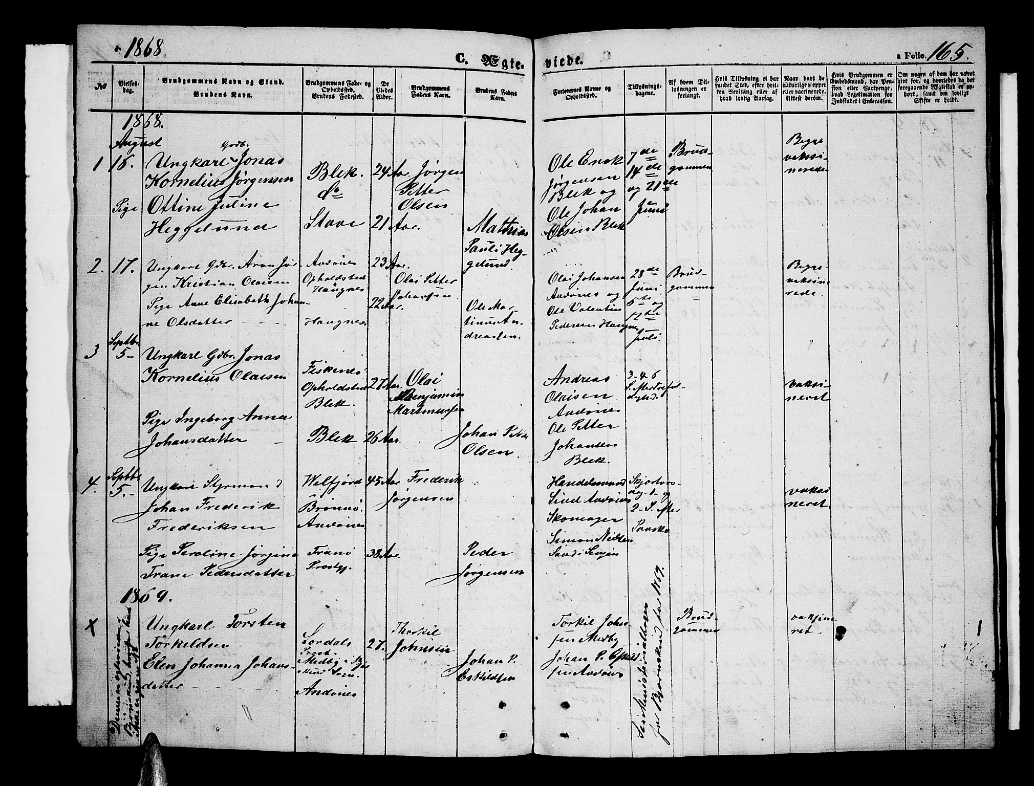 Ministerialprotokoller, klokkerbøker og fødselsregistre - Nordland, SAT/A-1459/899/L1447: Parish register (copy) no. 899C02, 1855-1886, p. 165