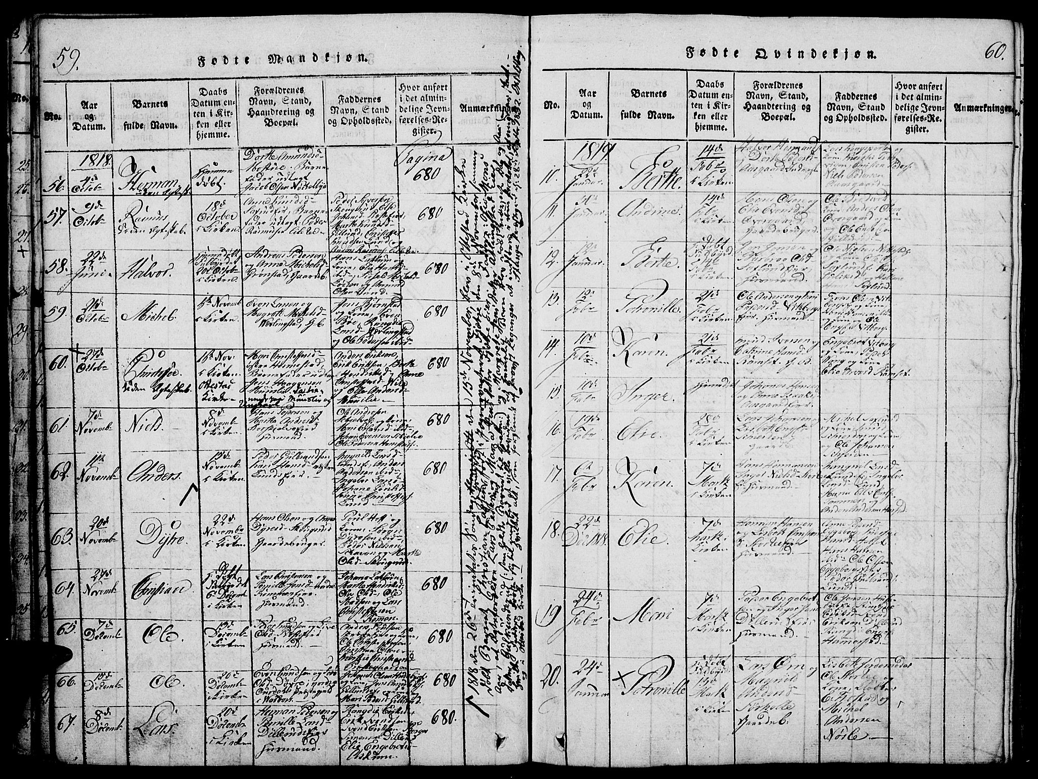 Stange prestekontor, AV/SAH-PREST-002/K/L0008: Parish register (official) no. 8, 1814-1825, p. 59-60