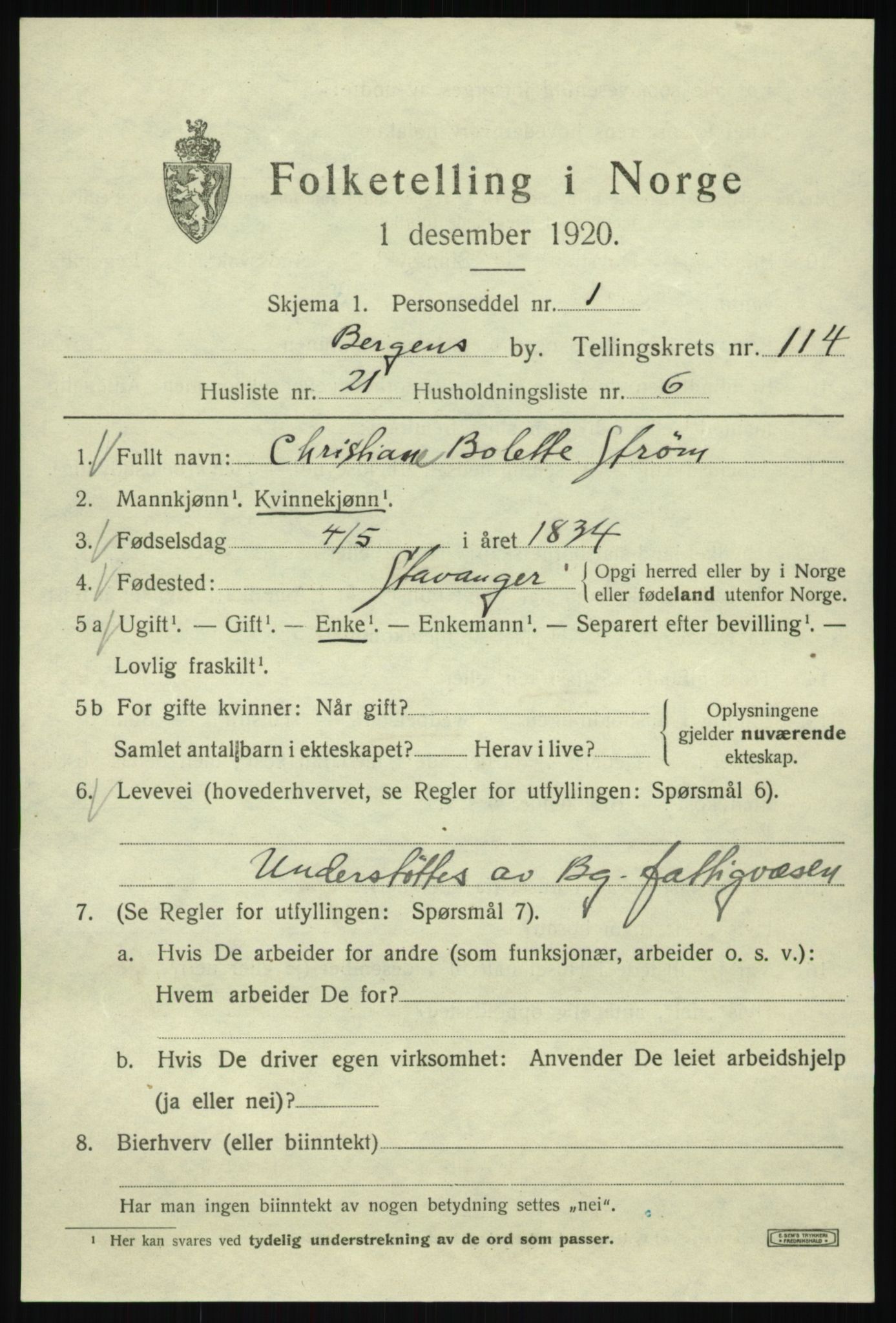 SAB, 1920 census for Bergen, 1920, p. 194934