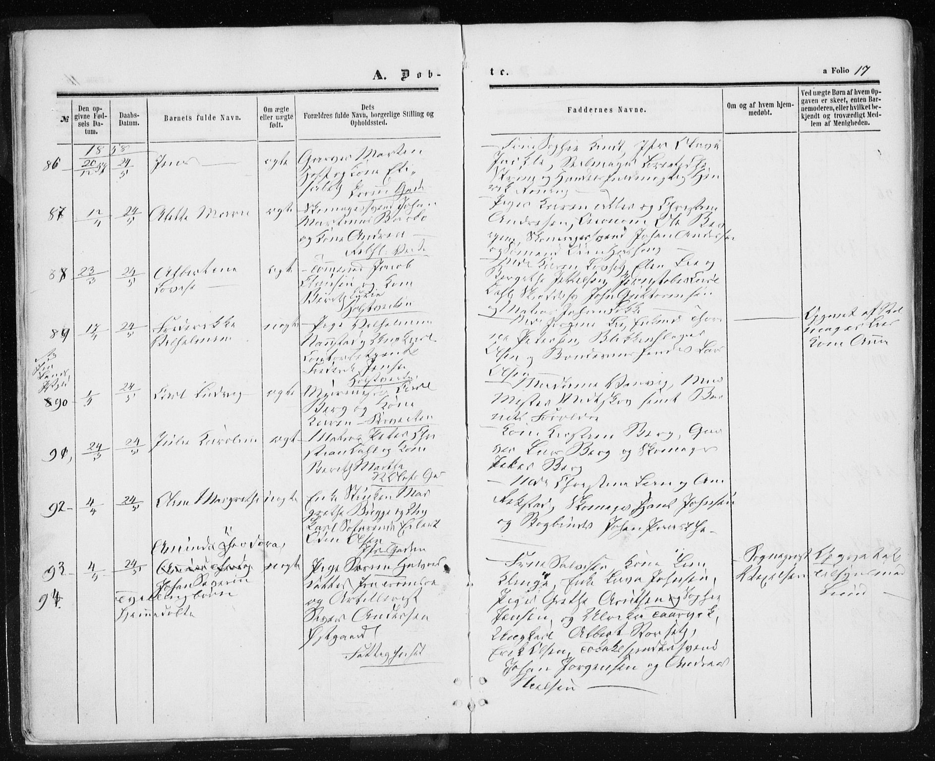 Ministerialprotokoller, klokkerbøker og fødselsregistre - Sør-Trøndelag, AV/SAT-A-1456/601/L0053: Parish register (official) no. 601A21, 1857-1865, p. 17