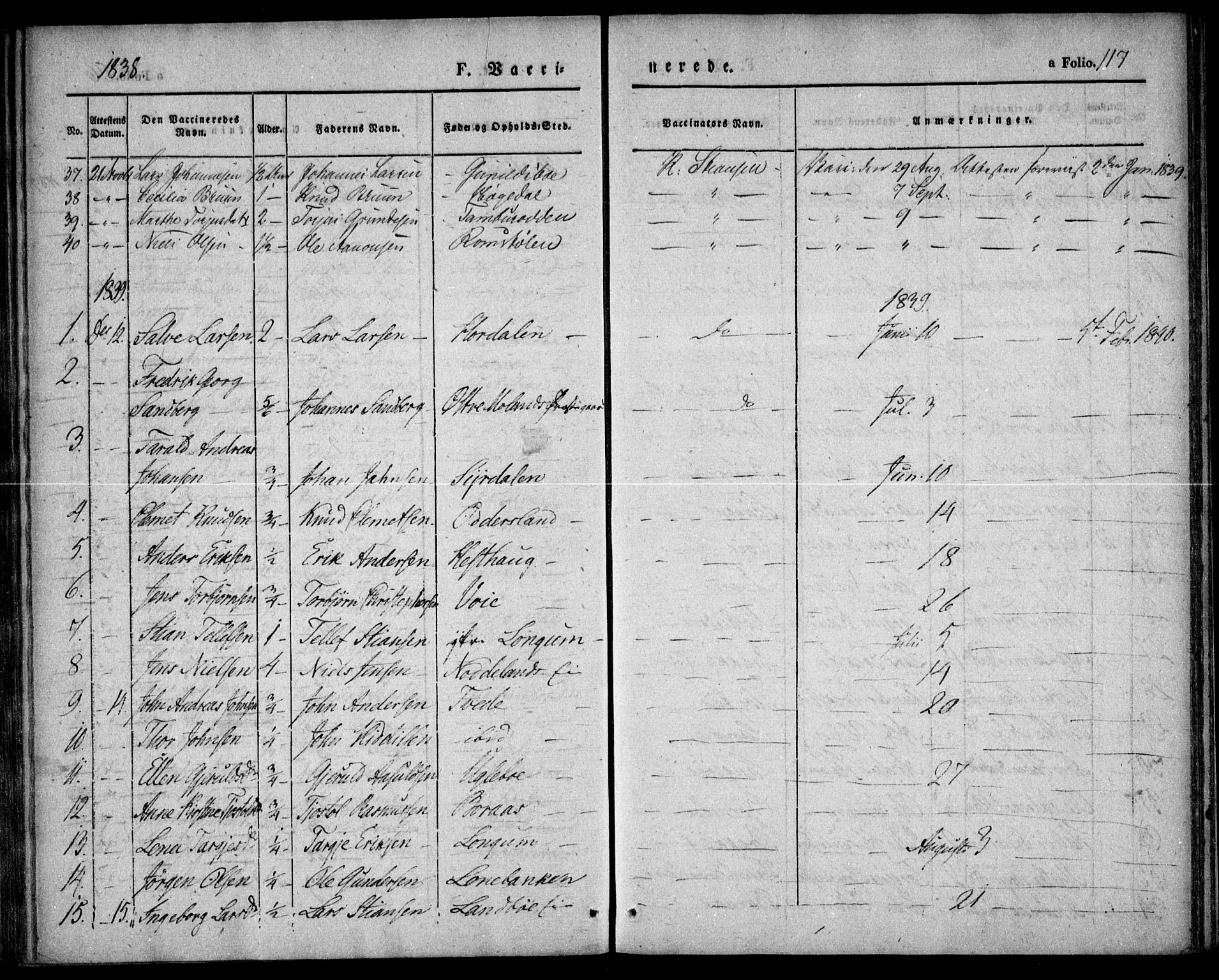 Austre Moland sokneprestkontor, SAK/1111-0001/F/Fa/Faa/L0006: Parish register (official) no. A 6, 1837-1846, p. 117
