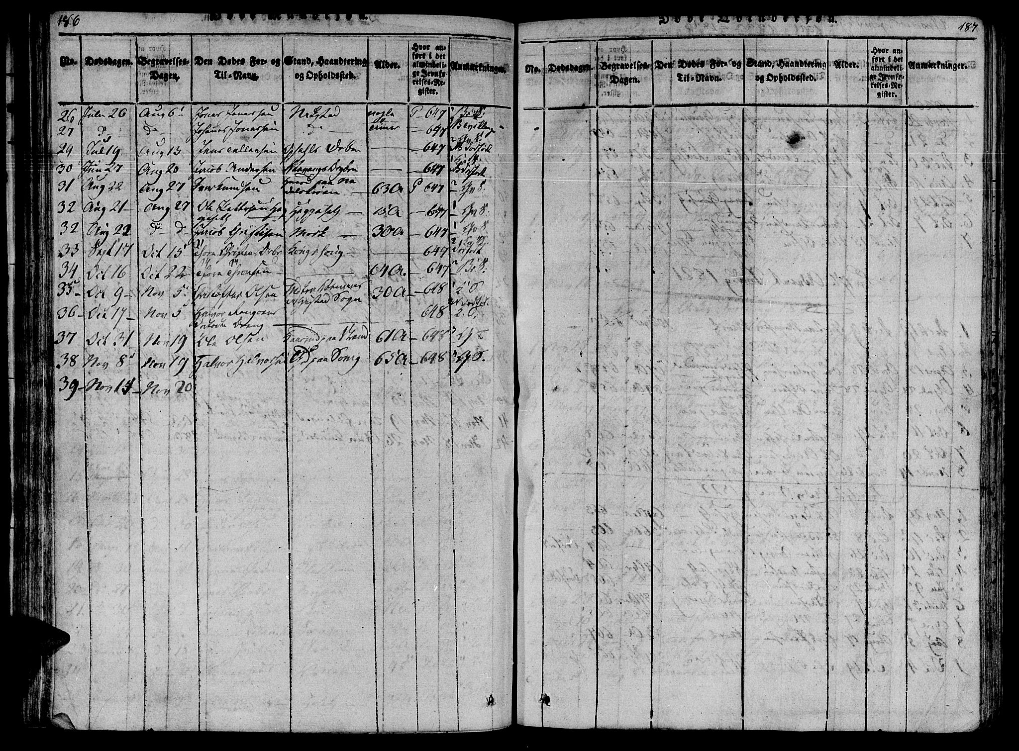 Ministerialprotokoller, klokkerbøker og fødselsregistre - Møre og Romsdal, AV/SAT-A-1454/568/L0800: Parish register (official) no. 568A09 /1, 1819-1830, p. 186-187