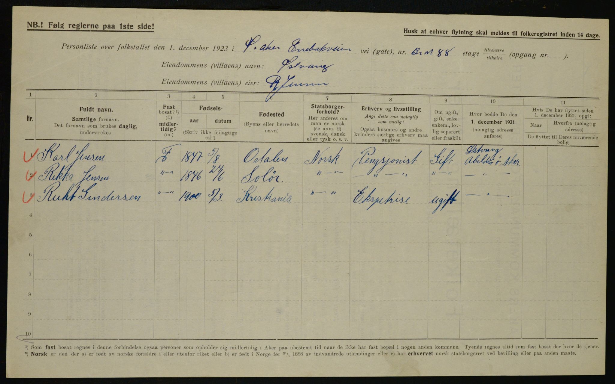 , Municipal Census 1923 for Aker, 1923, p. 38795