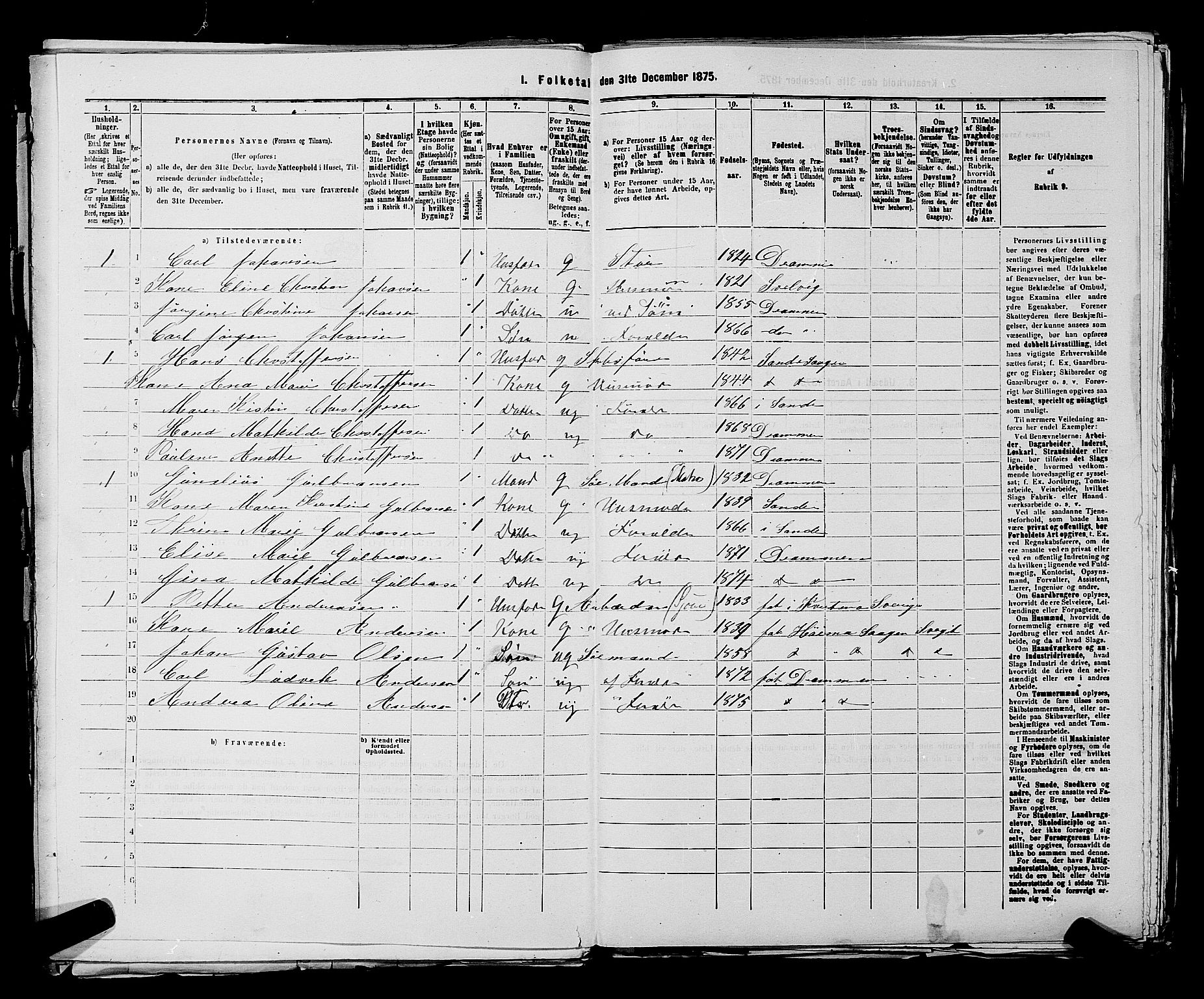SAKO, 1875 census for 0602 Drammen, 1875, p. 3736