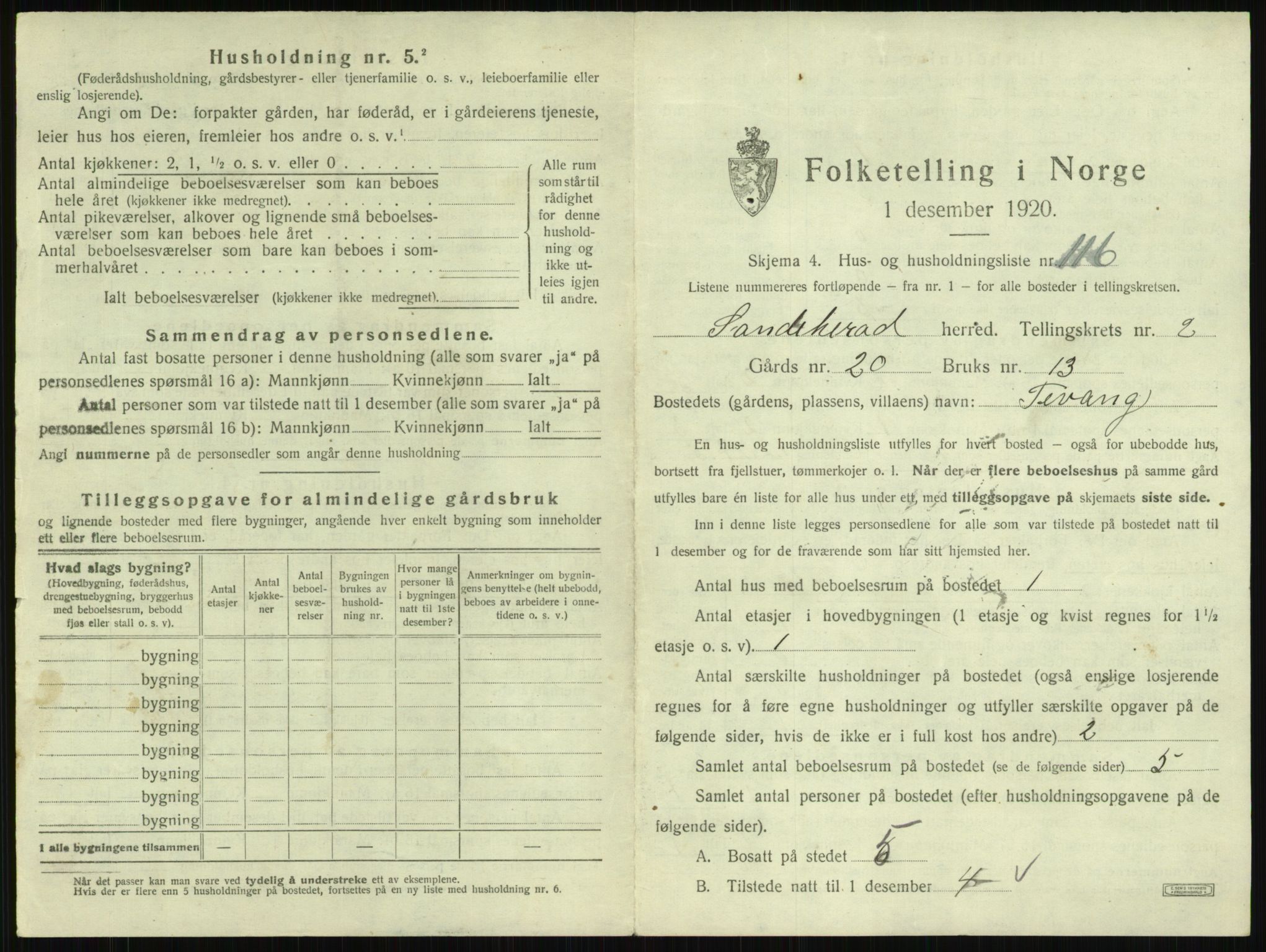 SAKO, 1920 census for Sandeherred, 1920, p. 380