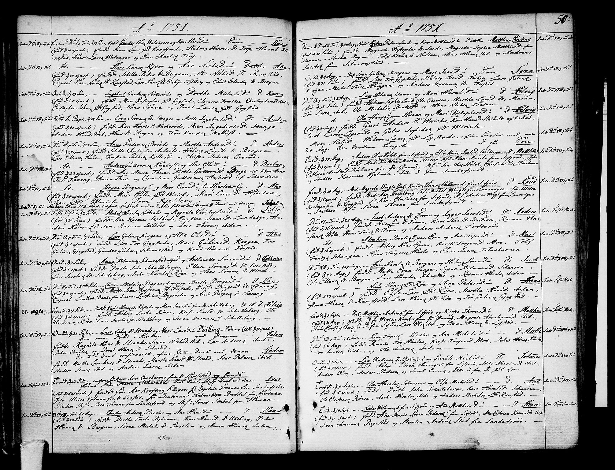 Sandar kirkebøker, SAKO/A-243/F/Fa/L0002: Parish register (official) no. 2, 1733-1788, p. 50