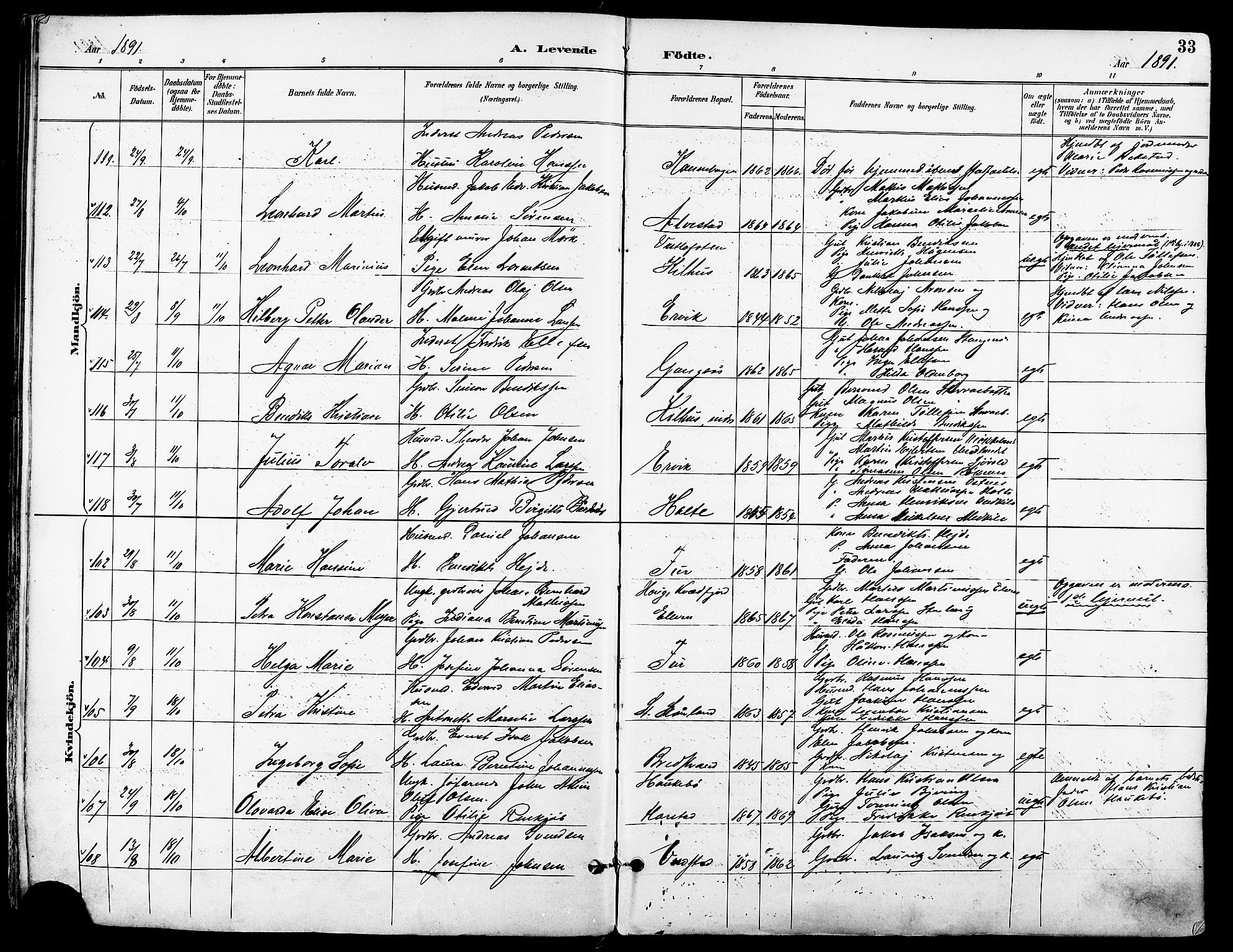 Trondenes sokneprestkontor, SATØ/S-1319/H/Ha/L0016kirke: Parish register (official) no. 16, 1890-1898, p. 33