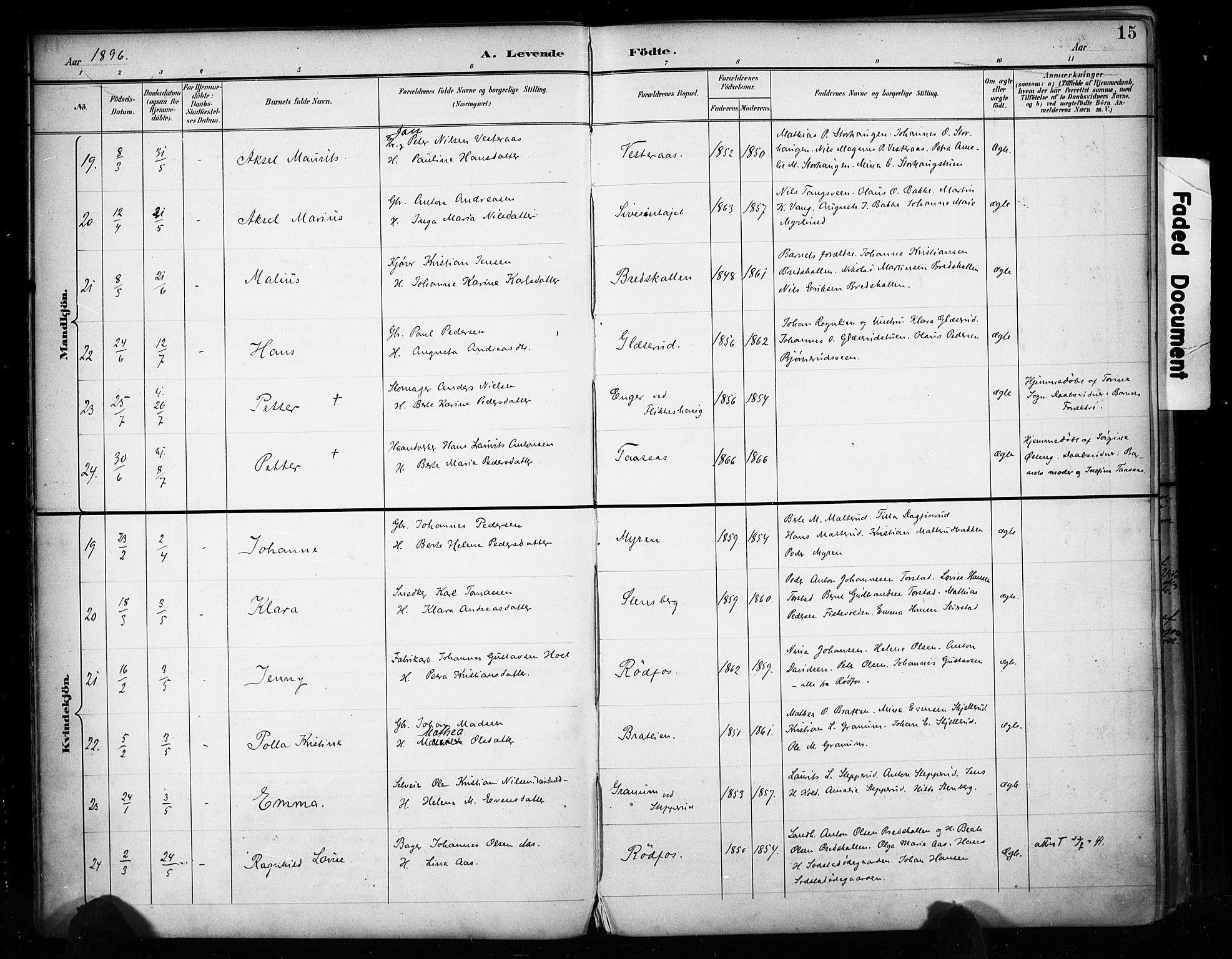 Vestre Toten prestekontor, AV/SAH-PREST-108/H/Ha/Haa/L0011: Parish register (official) no. 11, 1895-1906, p. 15