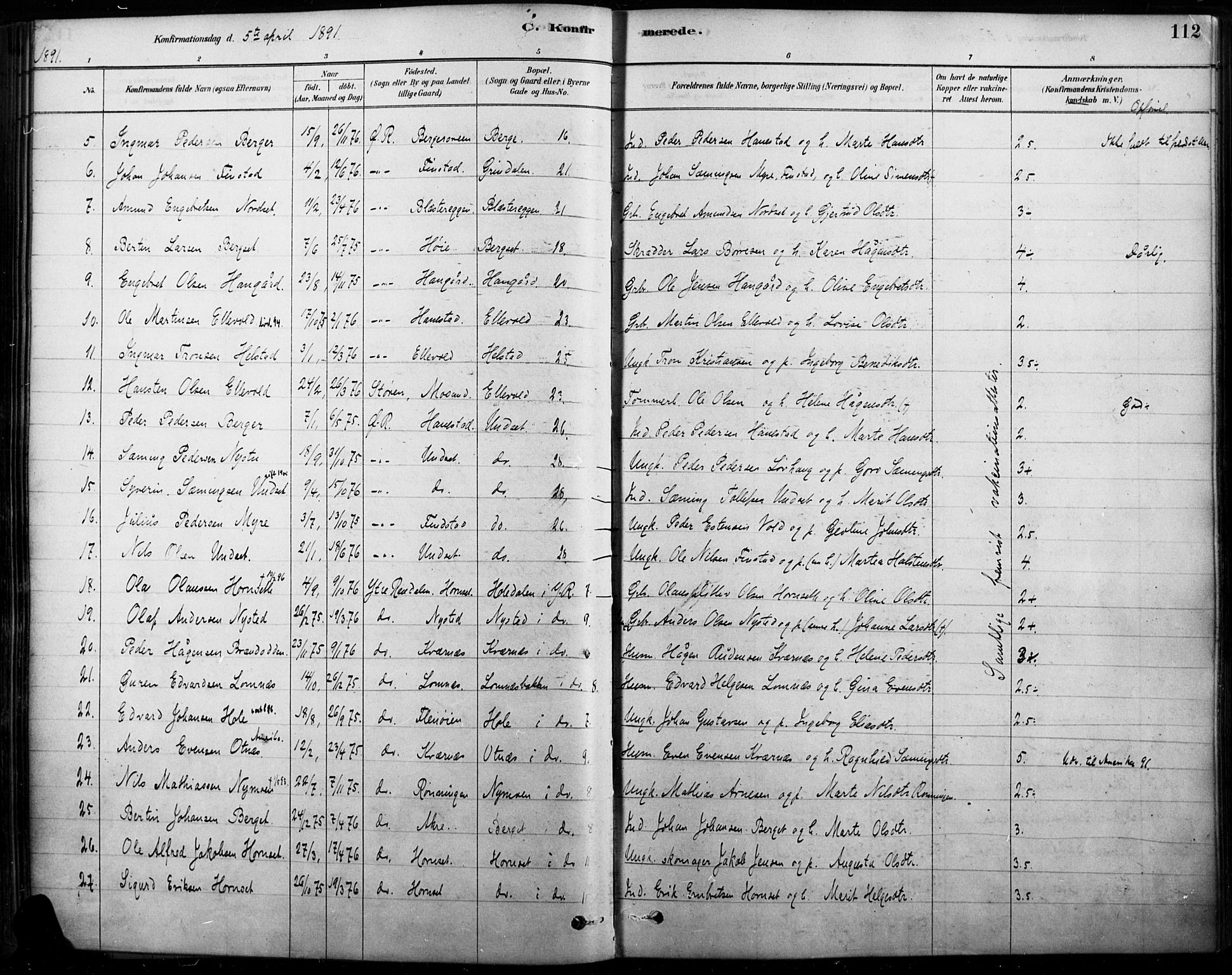 Rendalen prestekontor, SAH/PREST-054/H/Ha/Haa/L0009: Parish register (official) no. 9, 1878-1901, p. 112