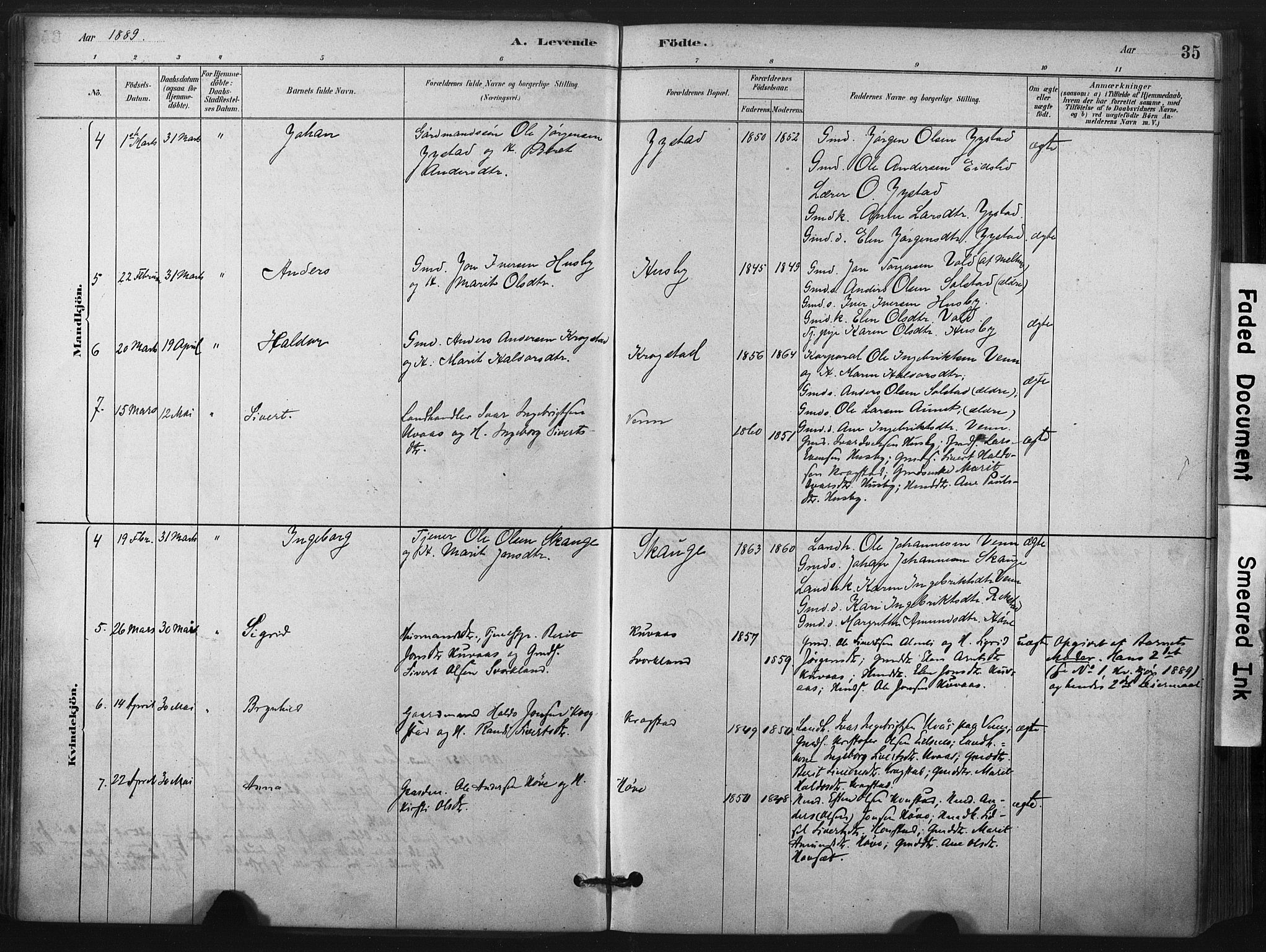 Ministerialprotokoller, klokkerbøker og fødselsregistre - Sør-Trøndelag, SAT/A-1456/667/L0795: Parish register (official) no. 667A03, 1879-1907, p. 35