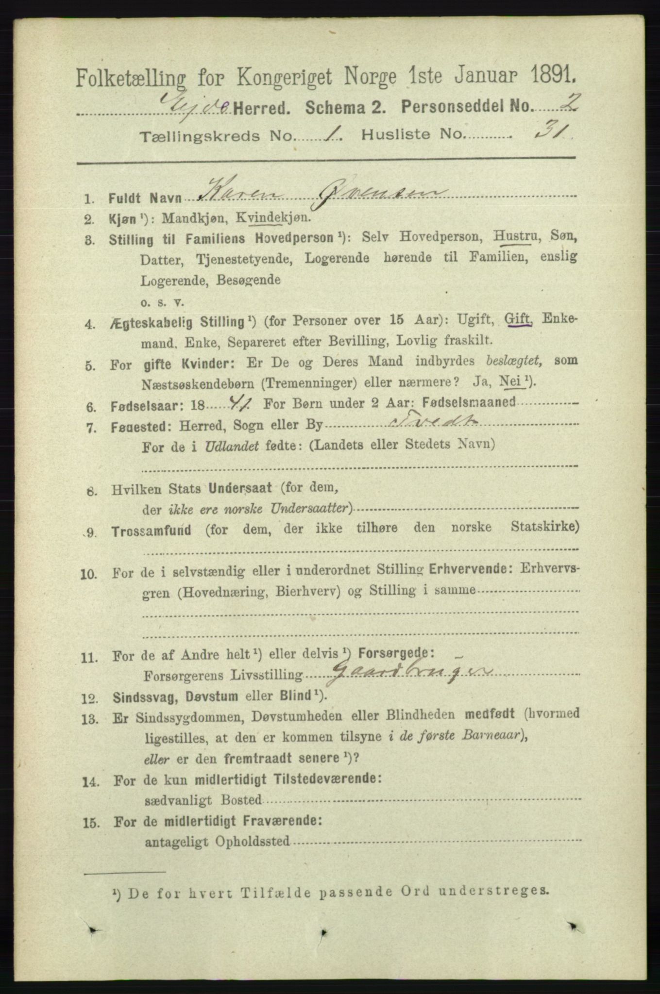 RA, 1891 census for 0925 Eide, 1891, p. 245