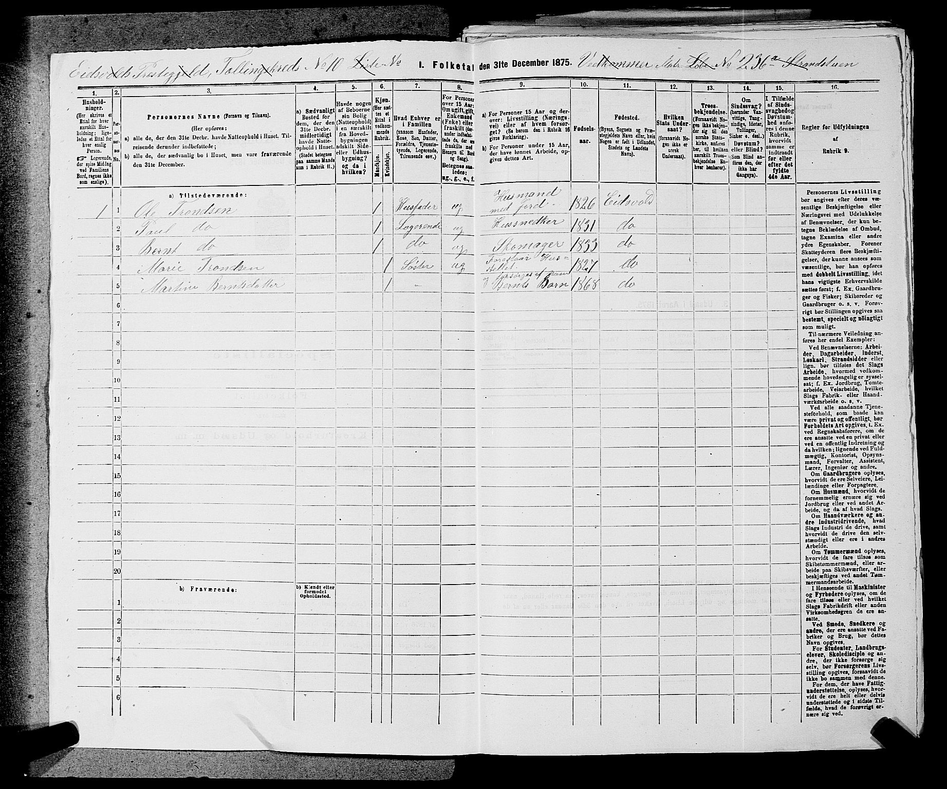 RA, 1875 census for 0237P Eidsvoll, 1875, p. 1468