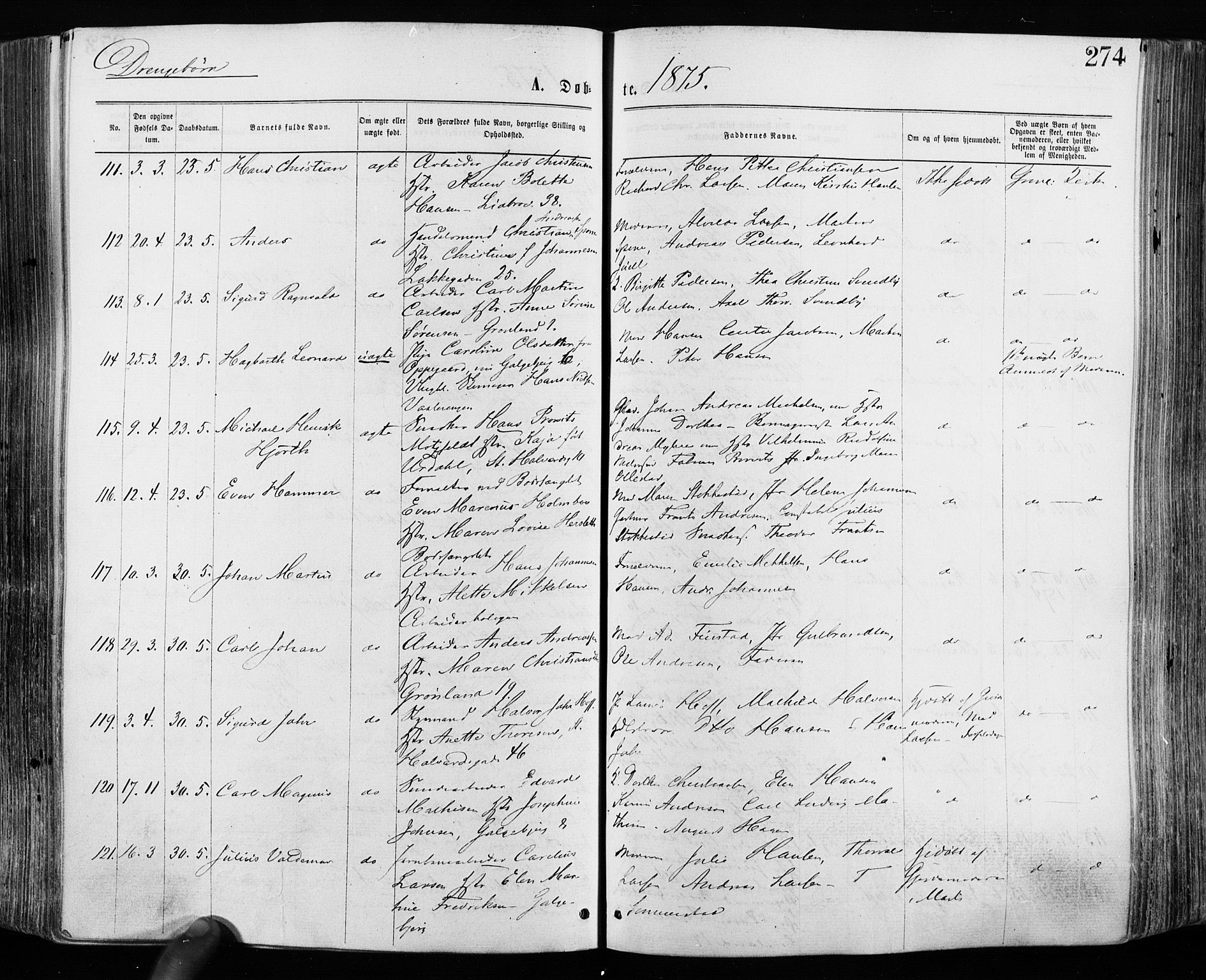 Grønland prestekontor Kirkebøker, SAO/A-10848/F/Fa/L0004: Parish register (official) no. 4, 1869-1880, p. 274