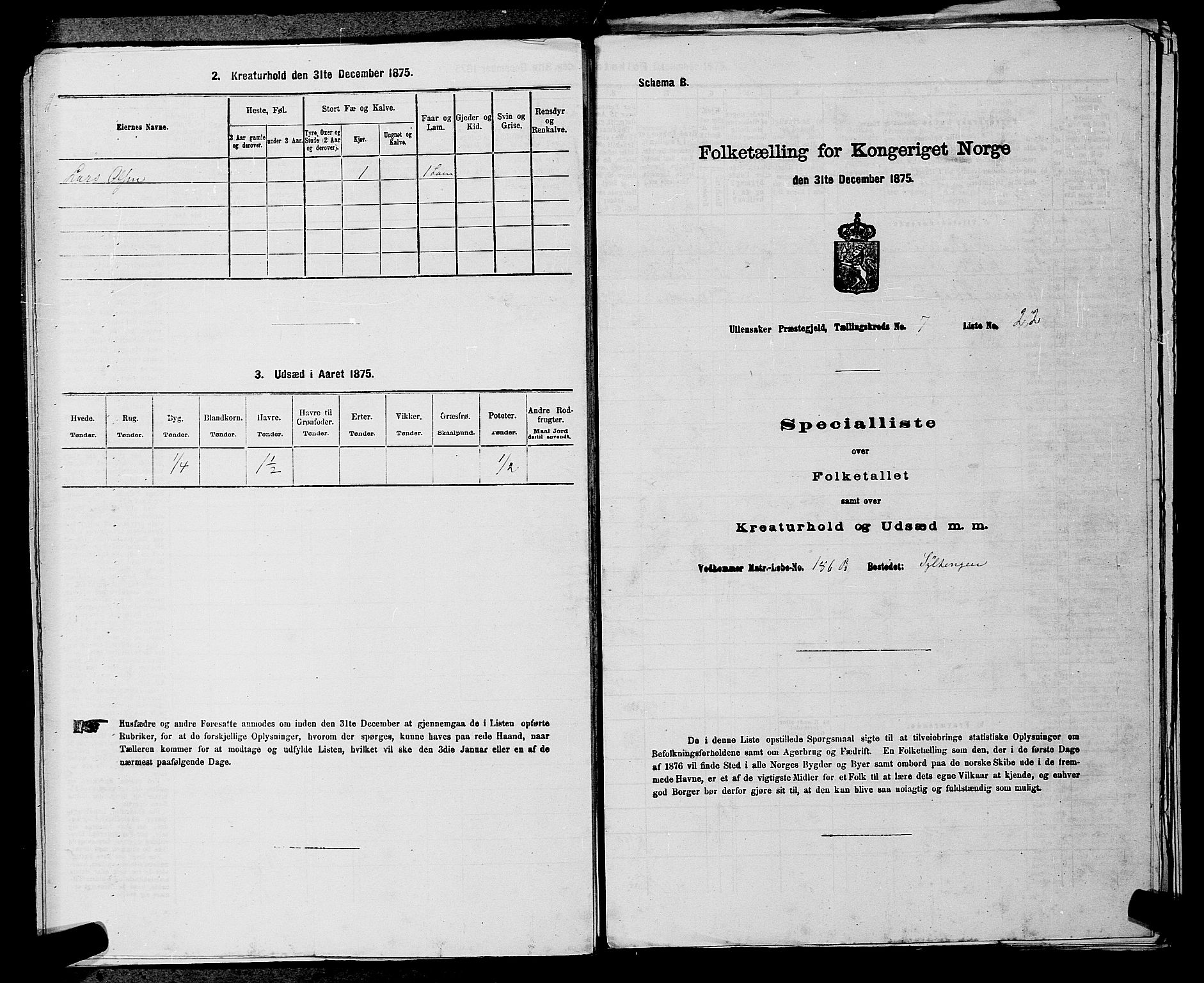 RA, 1875 census for 0235P Ullensaker, 1875, p. 968