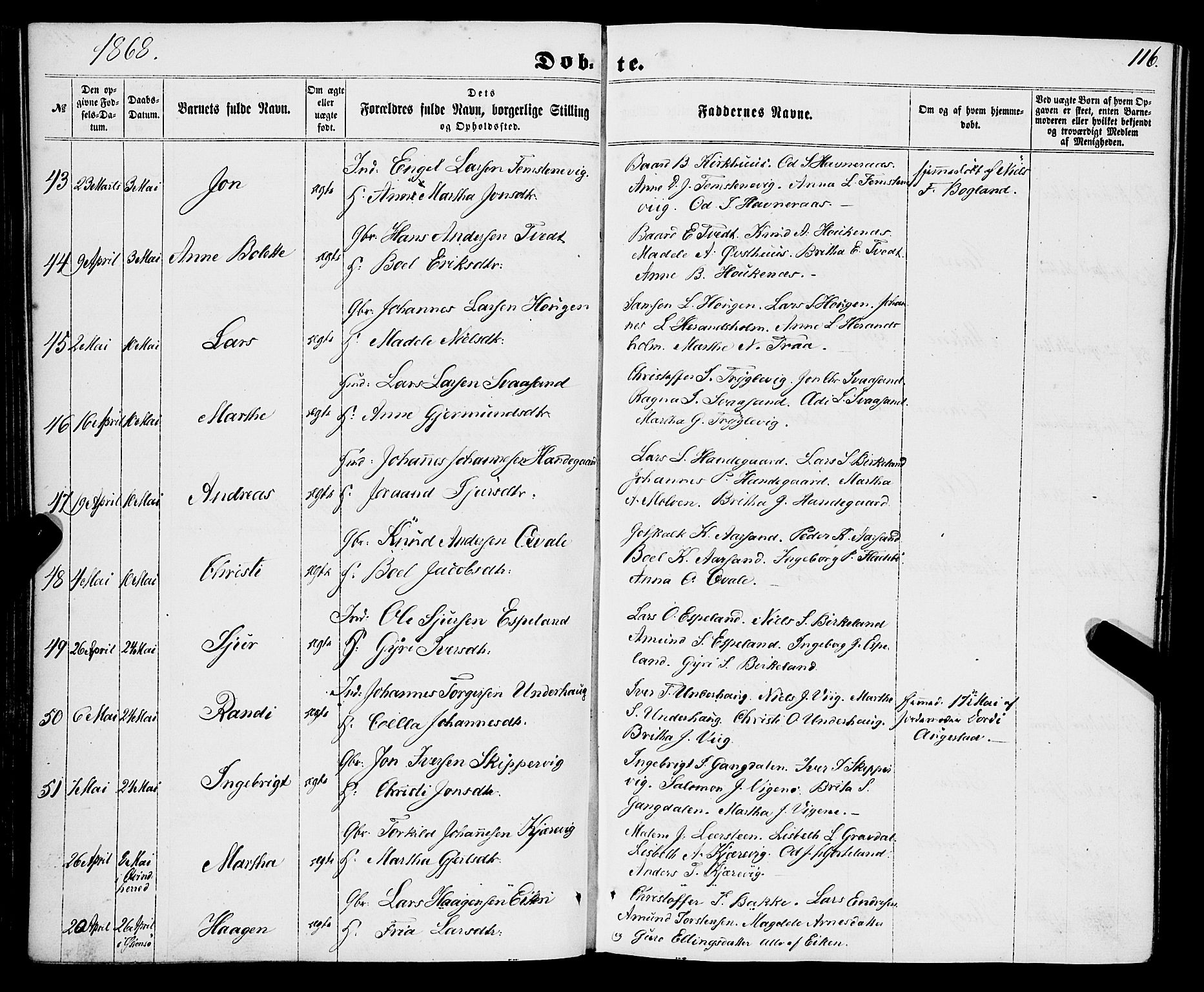 Strandebarm sokneprestembete, AV/SAB-A-78401/H/Haa: Parish register (official) no. A 8, 1858-1872, p. 116