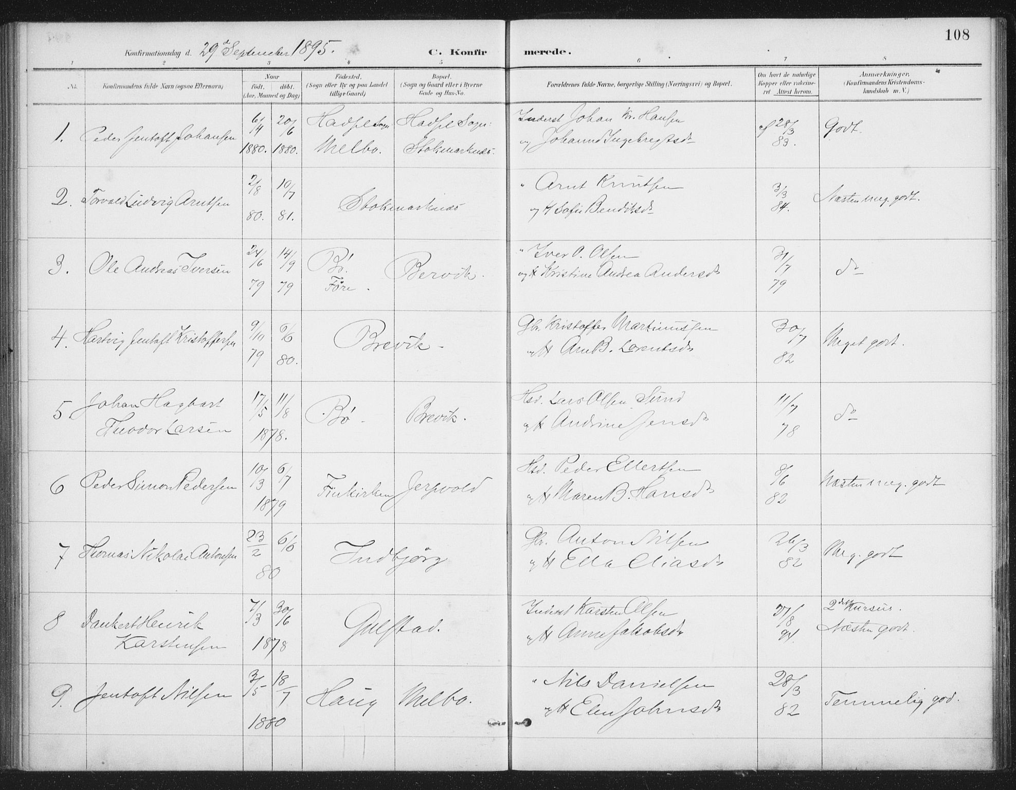 Ministerialprotokoller, klokkerbøker og fødselsregistre - Nordland, SAT/A-1459/888/L1245: Parish register (official) no. 888A11, 1888-1900, p. 108