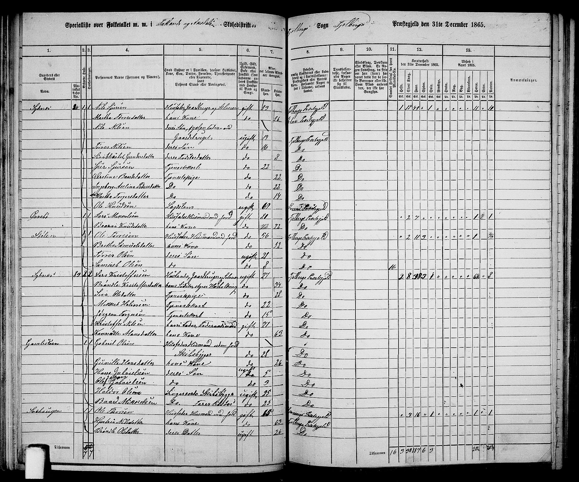 RA, 1865 census for Fjelberg, 1865, p. 63