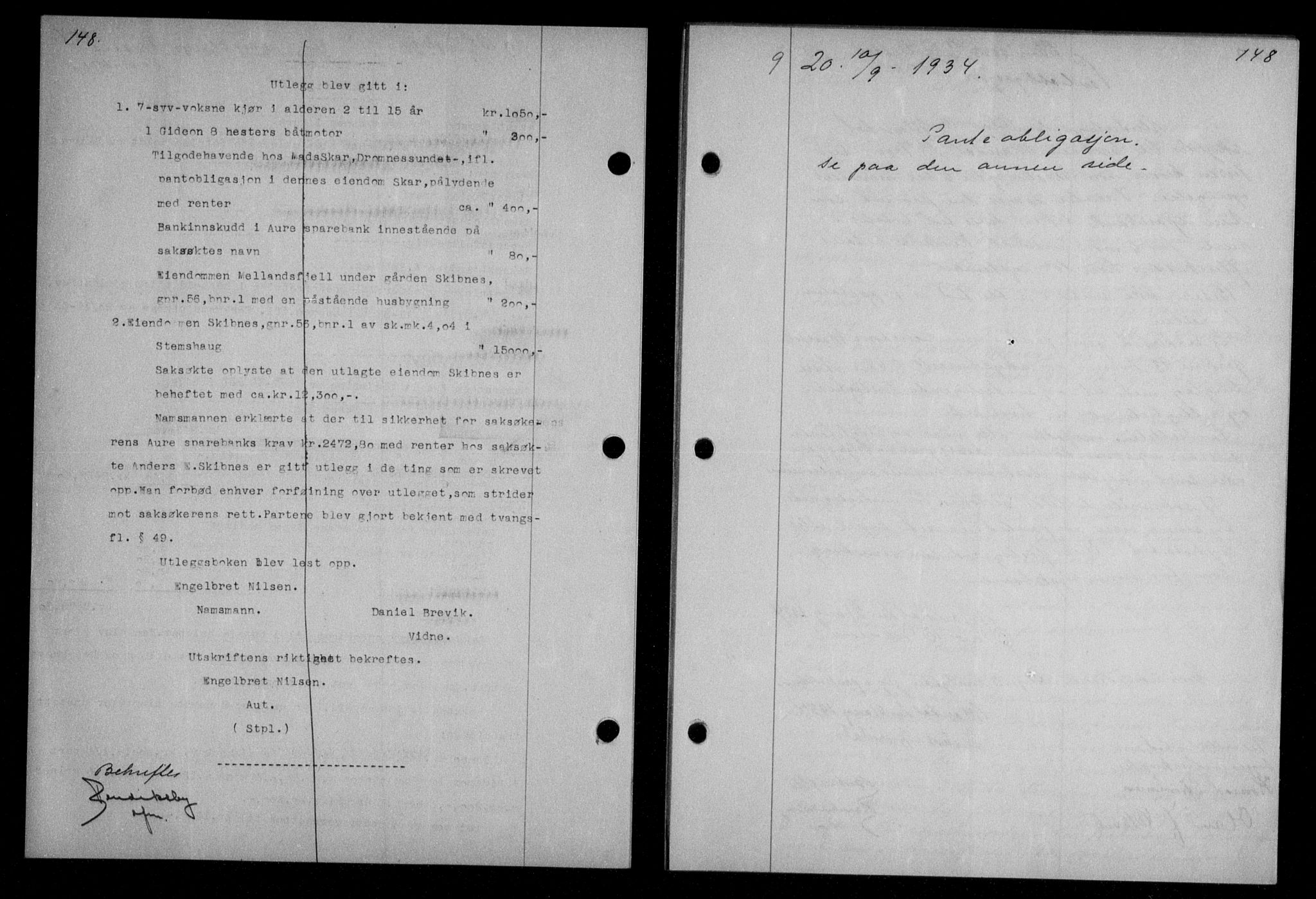 Nordmøre sorenskriveri, AV/SAT-A-4132/1/2/2Ca/L0082: Mortgage book no. 72, 1934-1934, Deed date: 10.09.1934