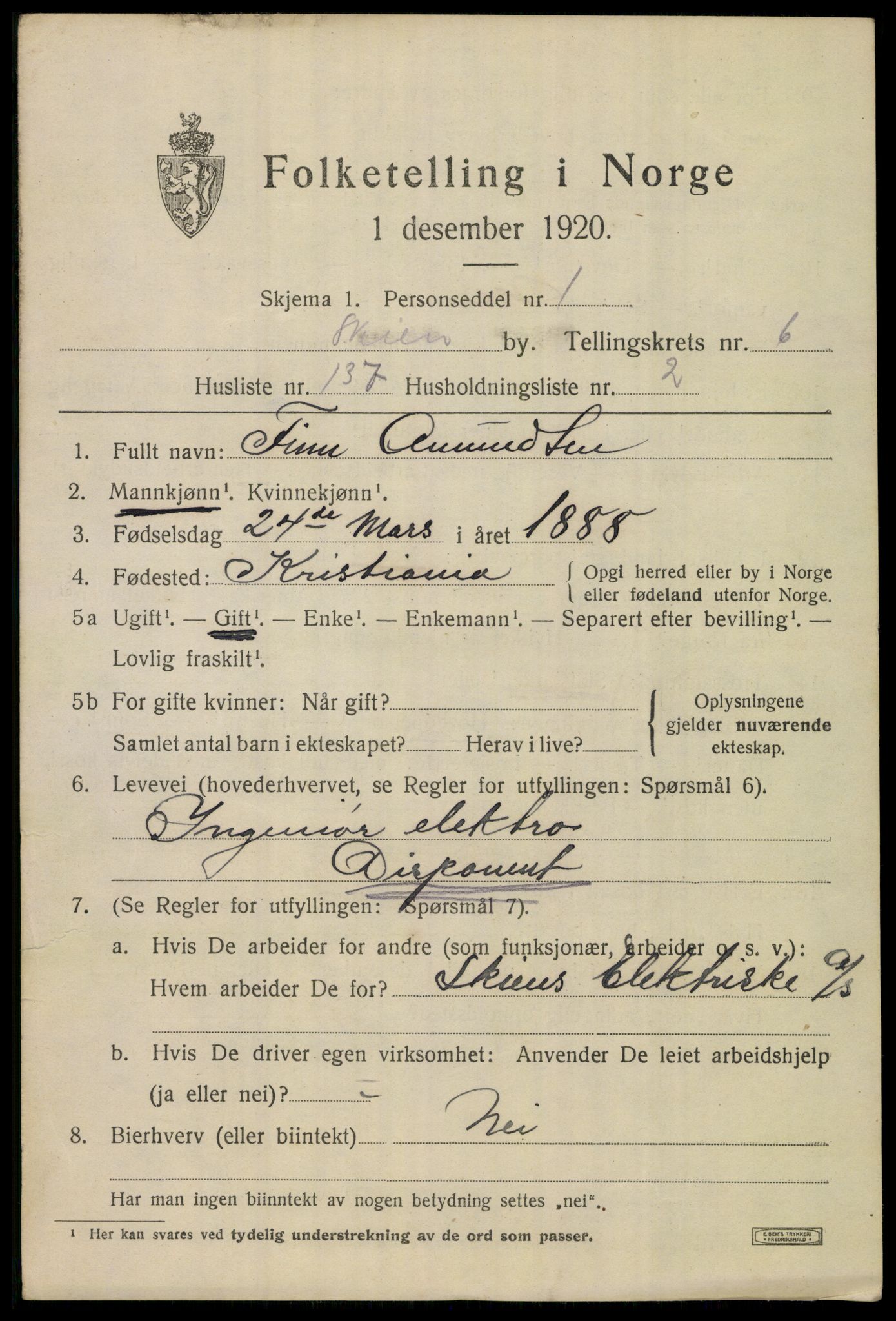 SAKO, 1920 census for Skien, 1920, p. 24346