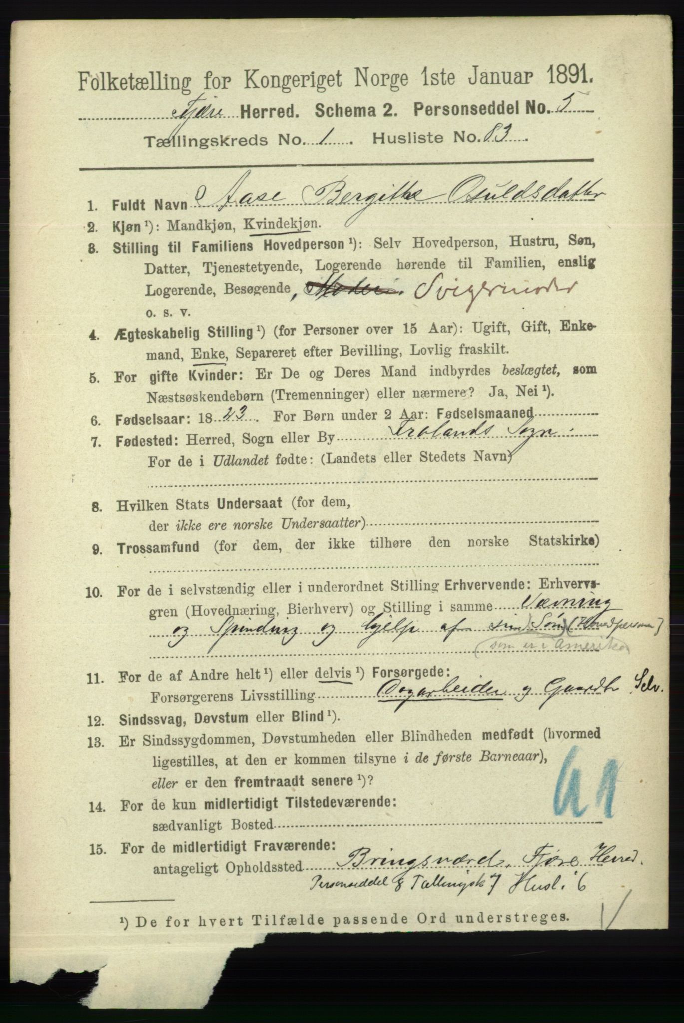 RA, 1891 census for 0923 Fjære, 1891, p. 633