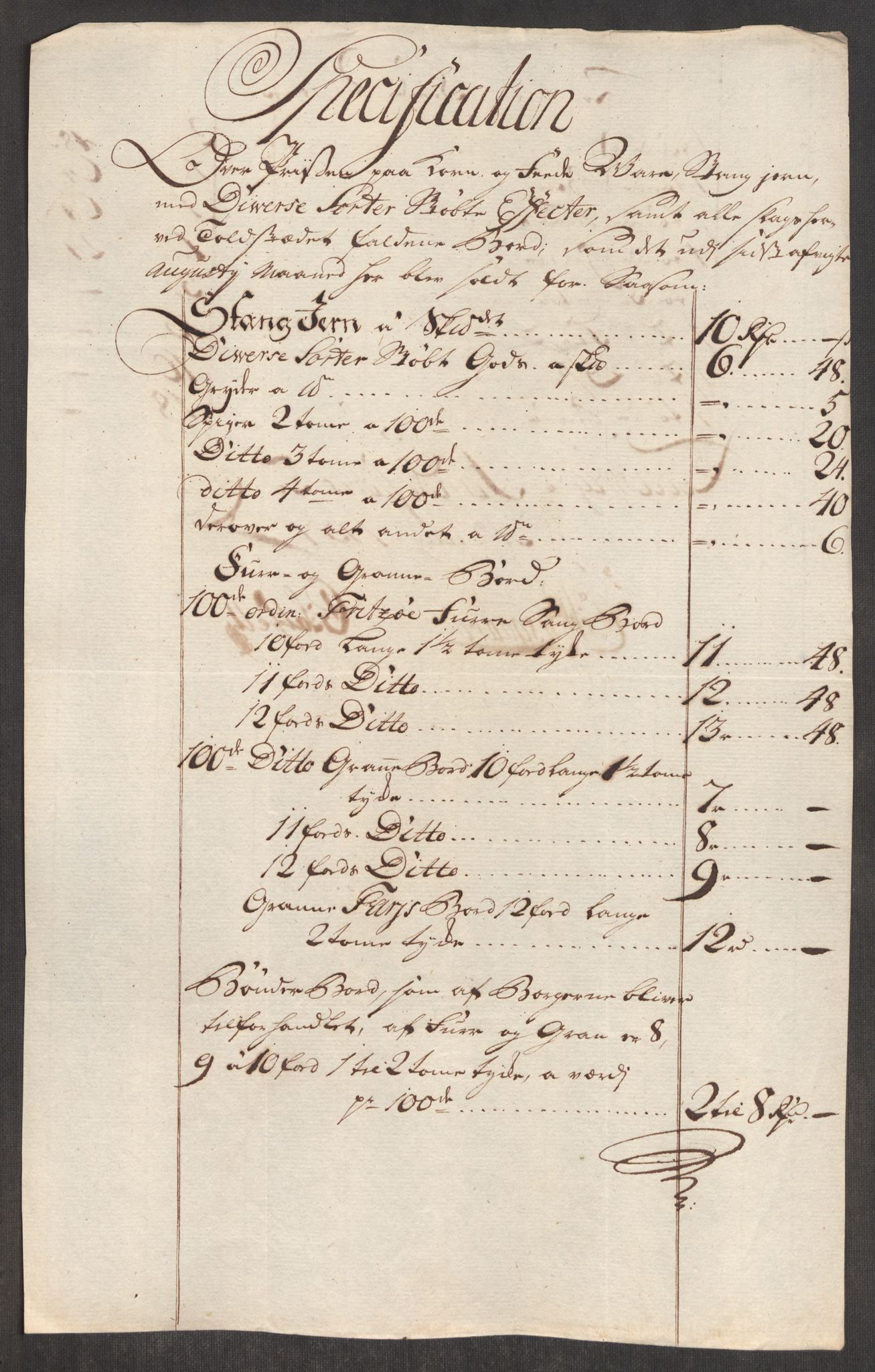 Rentekammeret inntil 1814, Realistisk ordnet avdeling, AV/RA-EA-4070/Oe/L0001: [Ø1]: Priskuranter, 1712-1739, p. 554