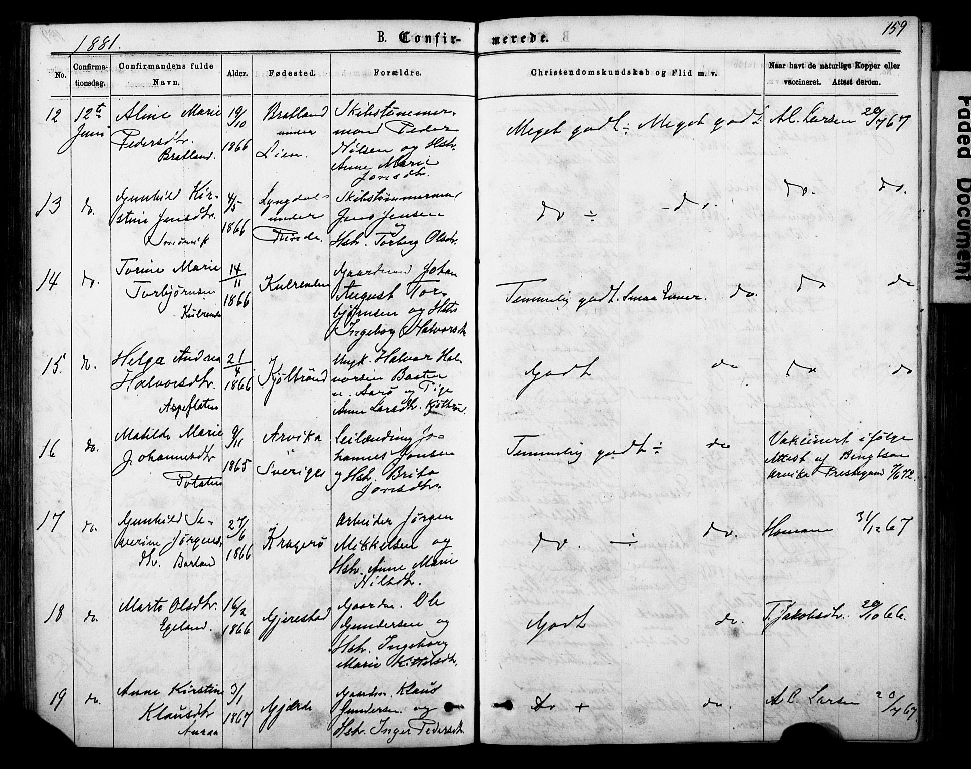 Sannidal kirkebøker, SAKO/A-296/F/Fa/L0014: Parish register (official) no. 14, 1874-1883, p. 159