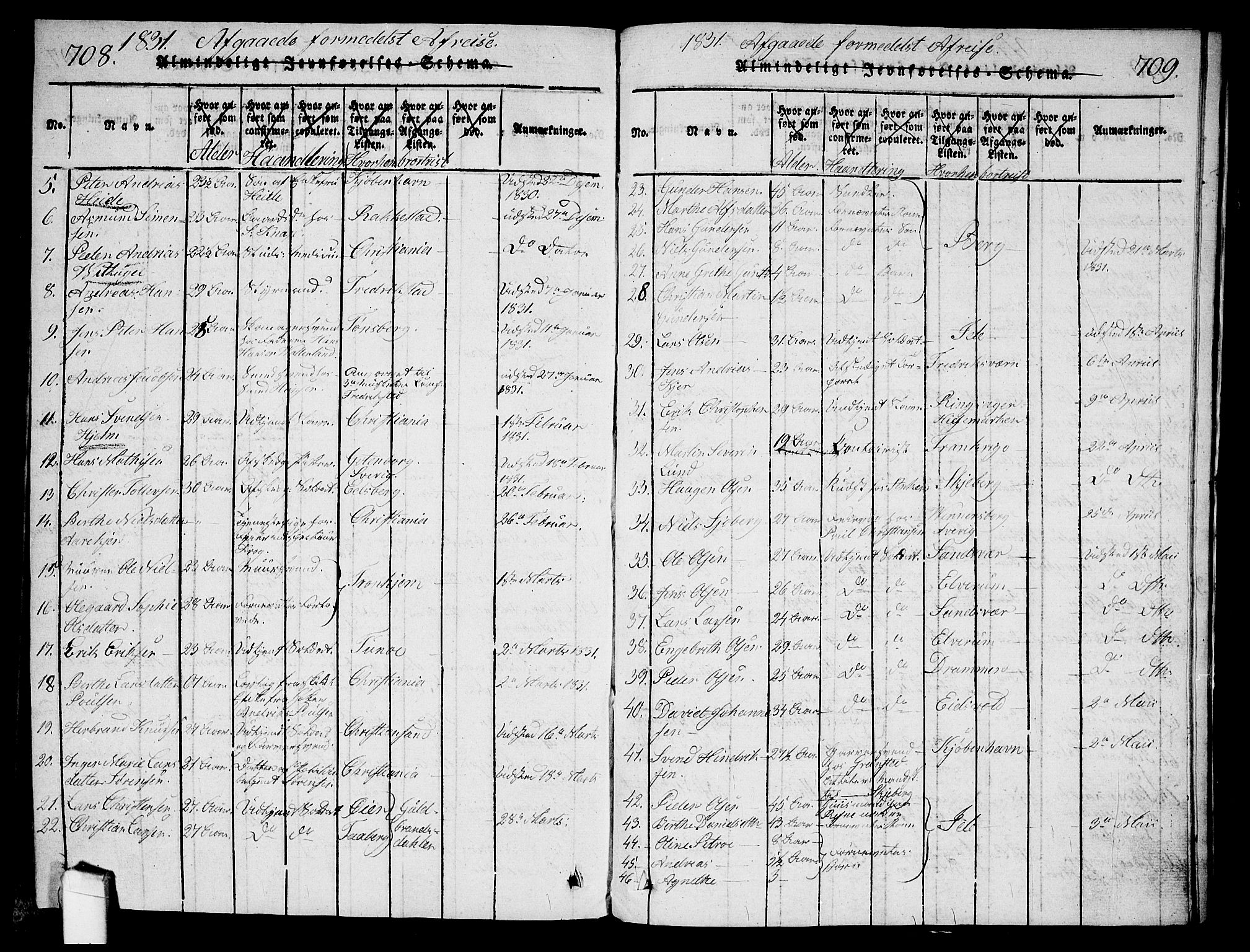 Halden prestekontor Kirkebøker, SAO/A-10909/G/Ga/L0001: Parish register (copy) no. 1, 1815-1833, p. 708-709
