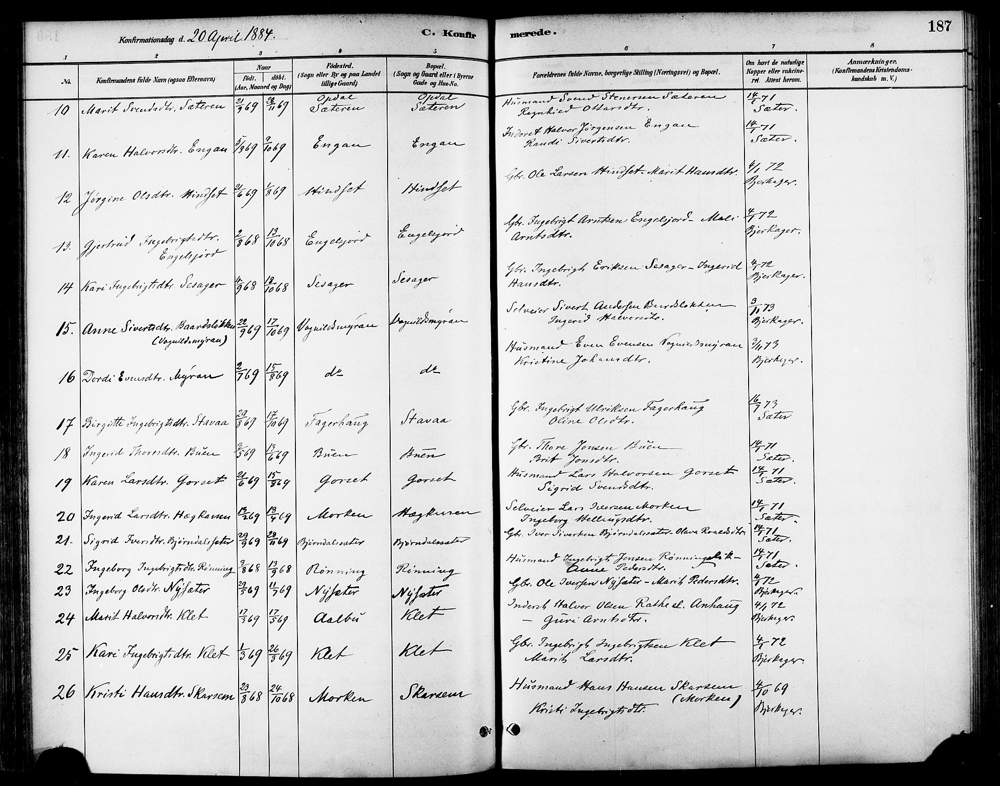 Ministerialprotokoller, klokkerbøker og fødselsregistre - Sør-Trøndelag, AV/SAT-A-1456/678/L0901: Parish register (official) no. 678A10, 1881-1894, p. 187