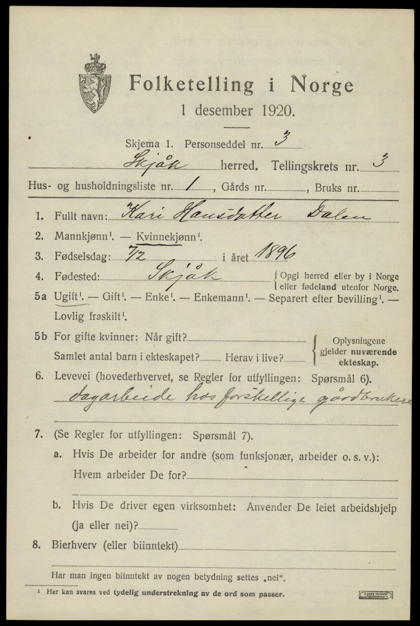 SAH, 1920 census for Skjåk, 1920, p. 1564