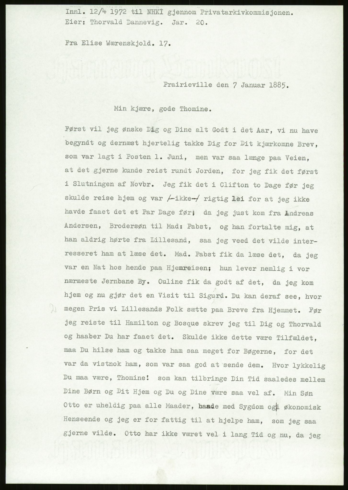 Samlinger til kildeutgivelse, Amerikabrevene, AV/RA-EA-4057/F/L0027: Innlån fra Aust-Agder: Dannevig - Valsgård, 1838-1914, p. 283