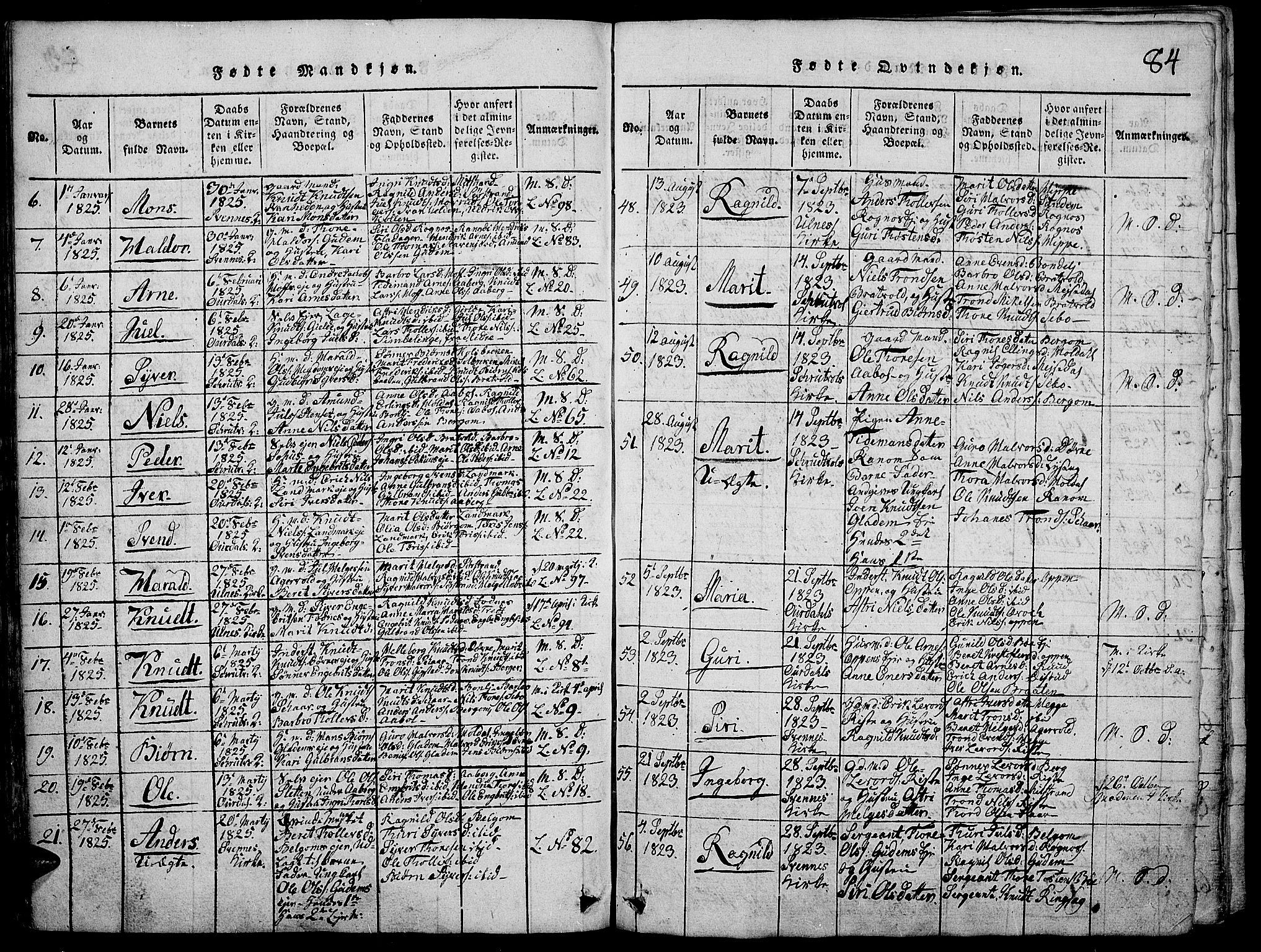 Nord-Aurdal prestekontor, SAH/PREST-132/H/Ha/Haa/L0002: Parish register (official) no. 2, 1816-1828, p. 84