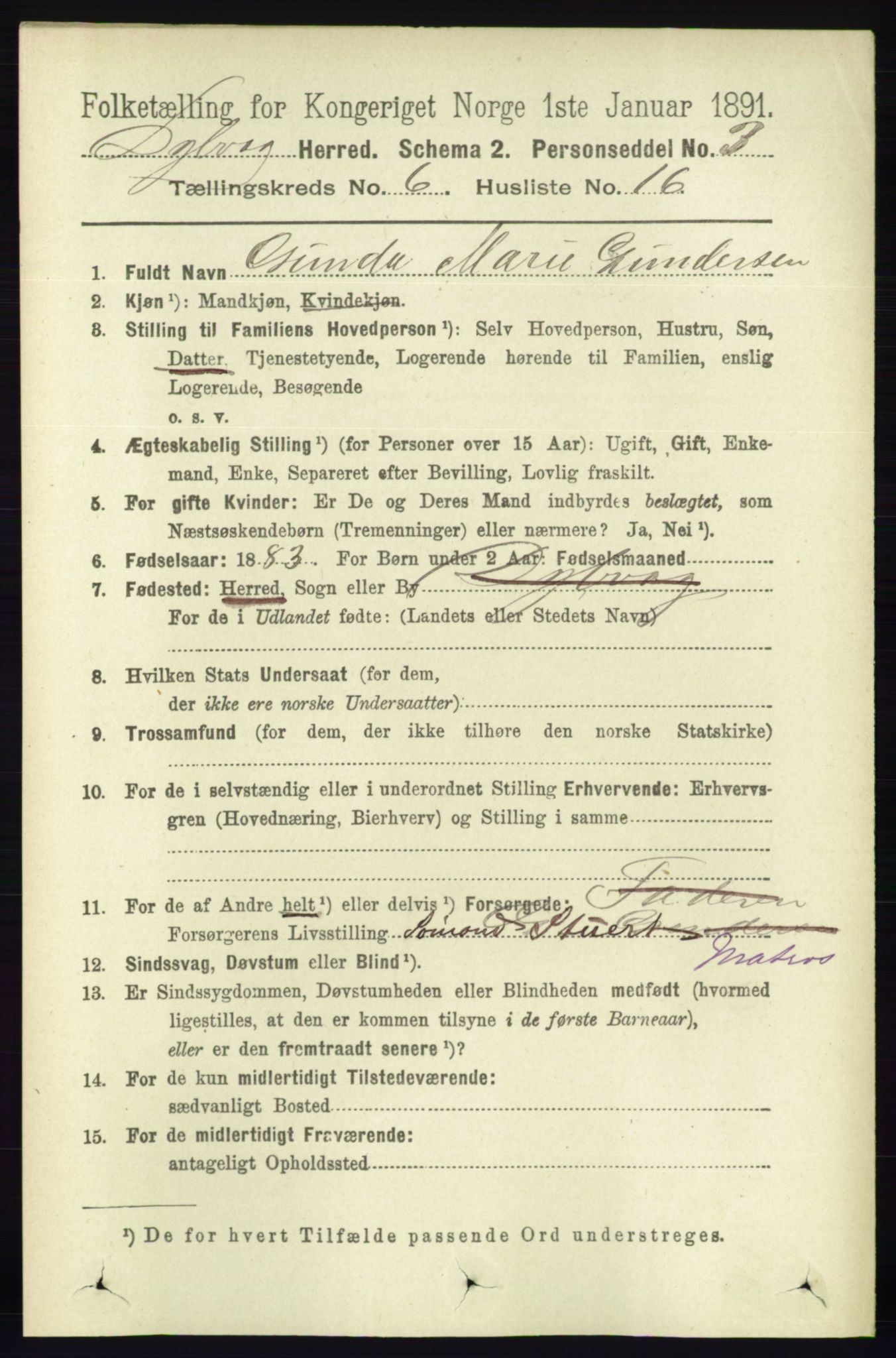 RA, 1891 census for 0915 Dypvåg, 1891, p. 1870