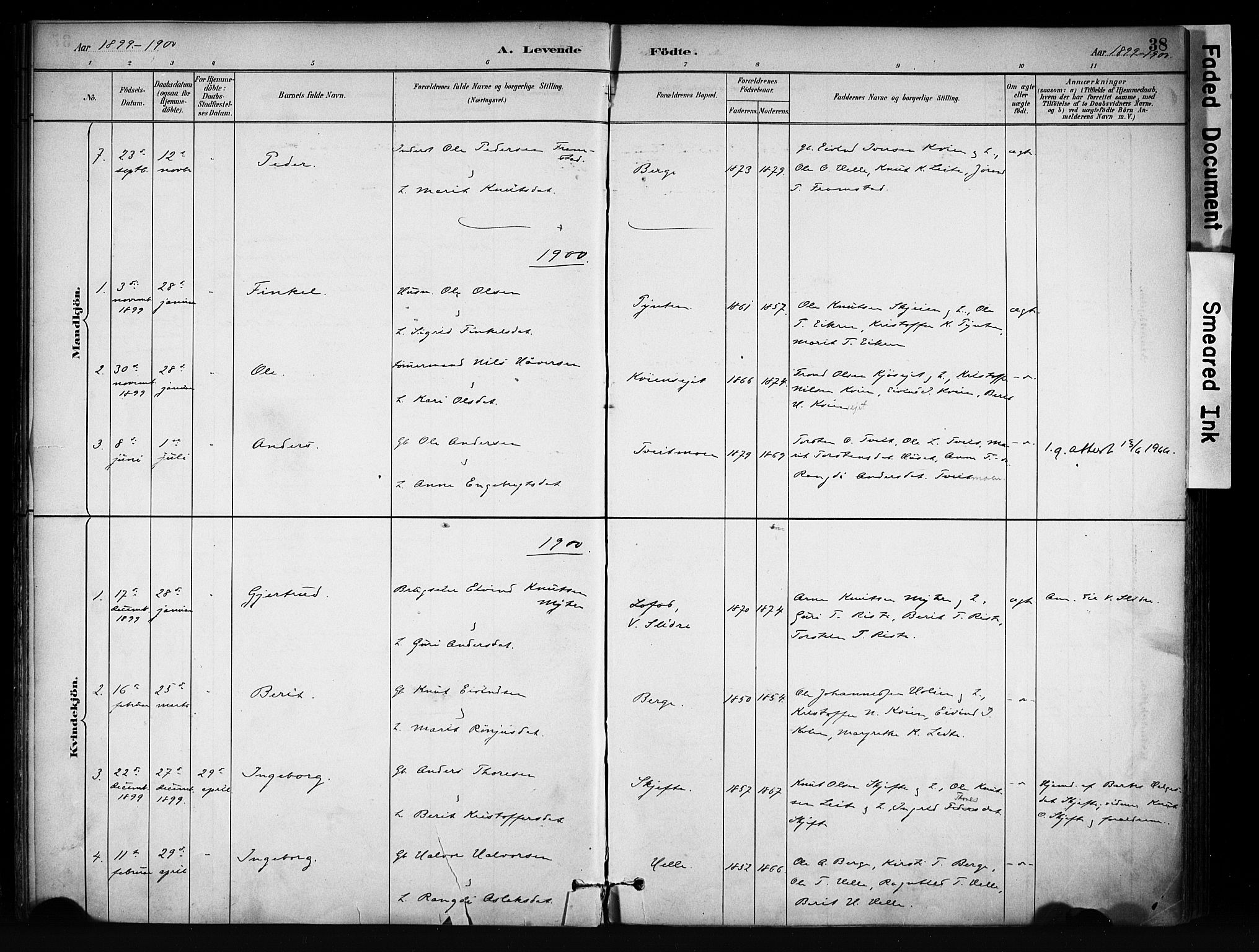 Vang prestekontor, Valdres, SAH/PREST-140/H/Ha/L0009: Parish register (official) no. 9, 1882-1914, p. 38