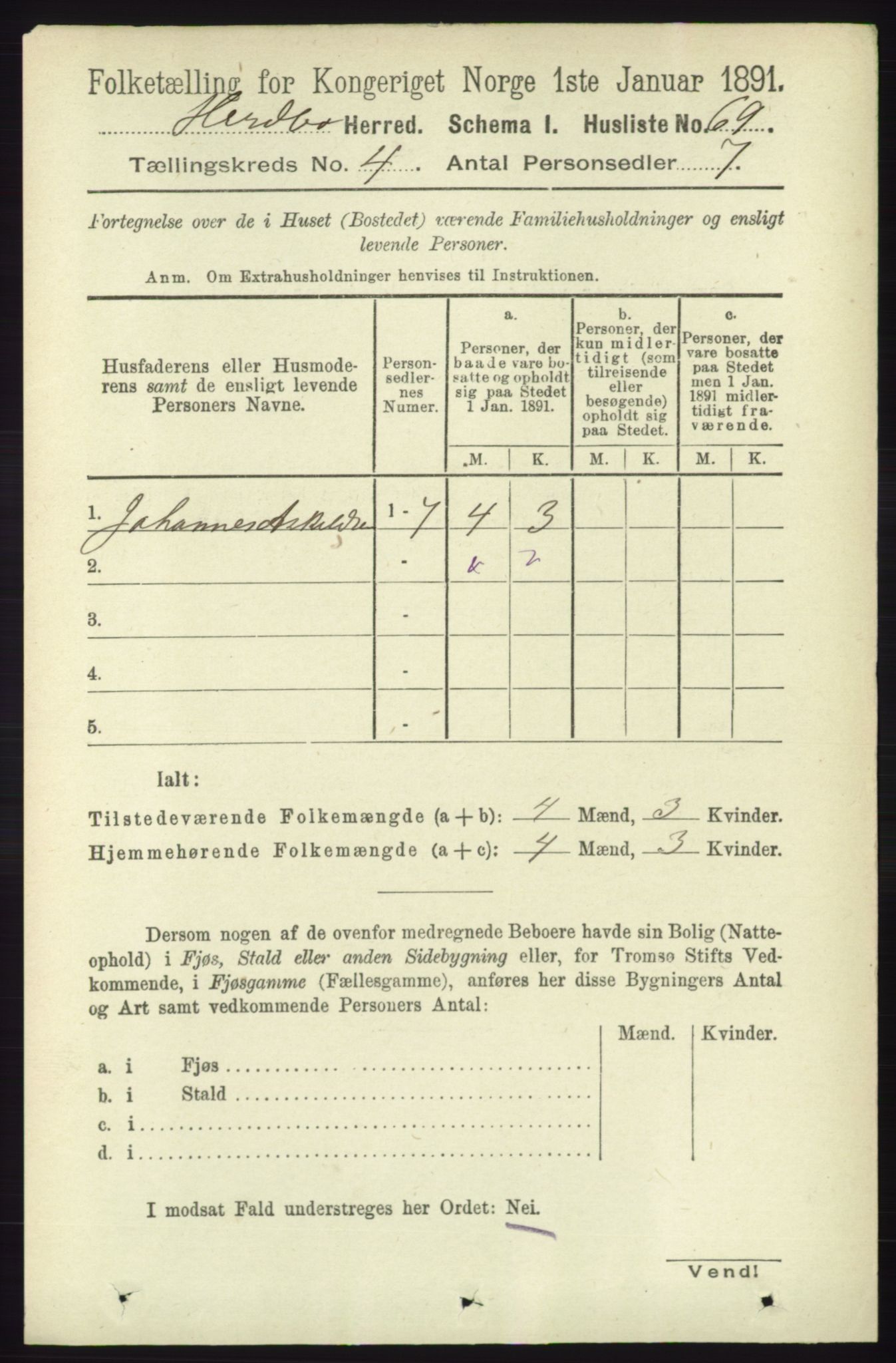 RA, 1891 census for 1258 Herdla, 1891, p. 1539