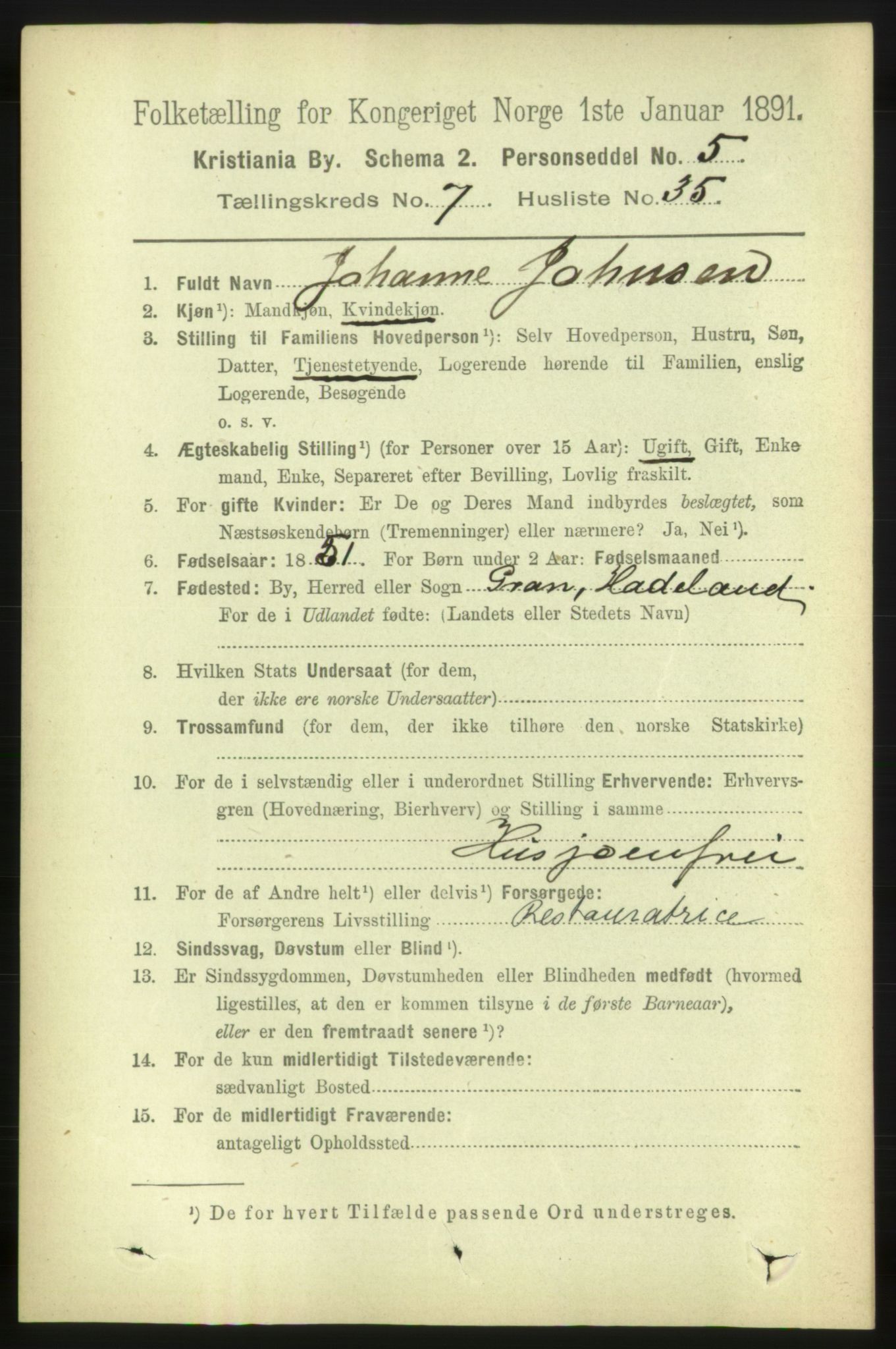 RA, 1891 census for 0301 Kristiania, 1891, p. 3246