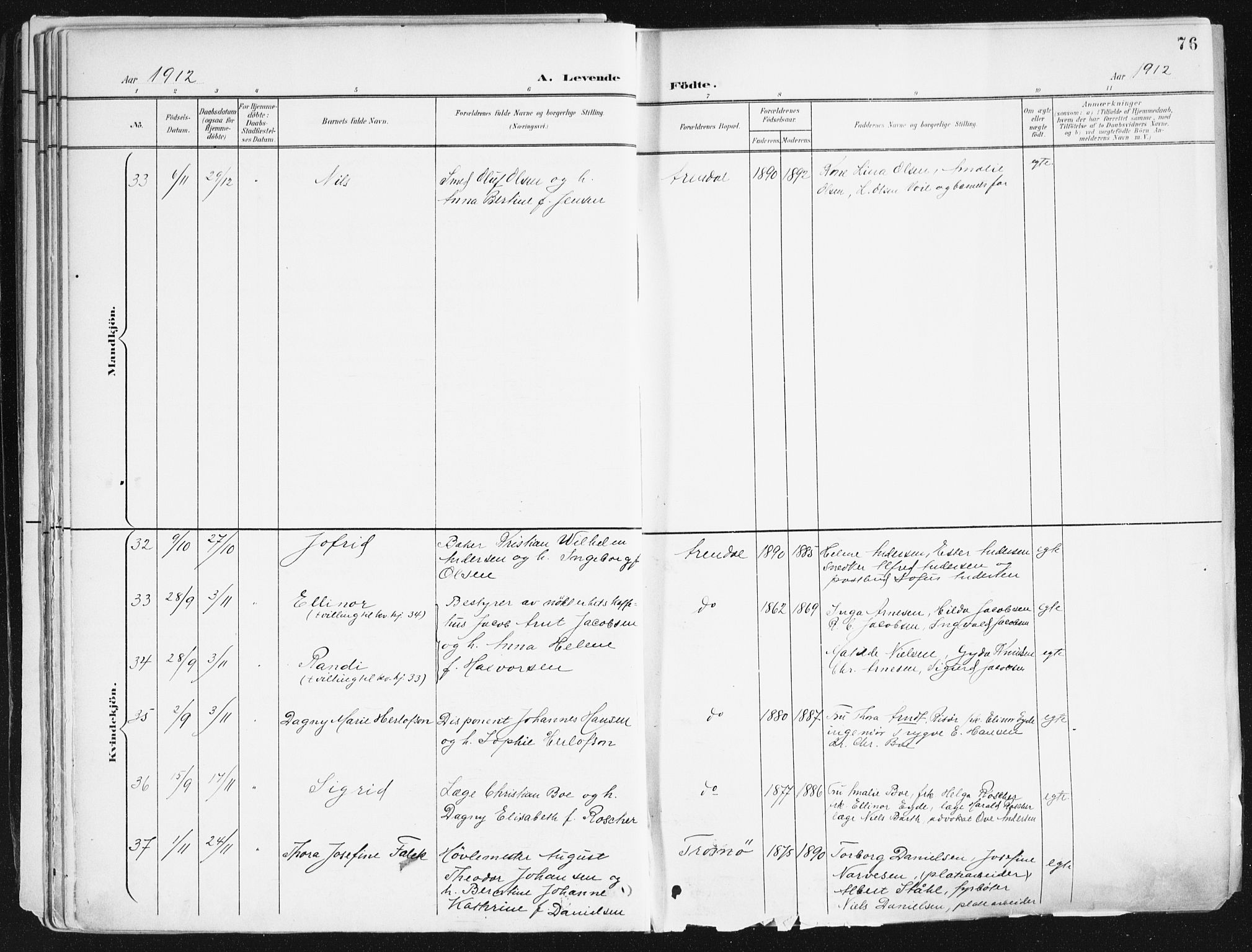 Arendal sokneprestkontor, Trefoldighet, AV/SAK-1111-0040/F/Fa/L0010: Parish register (official) no. A 10, 1900-1919, p. 76