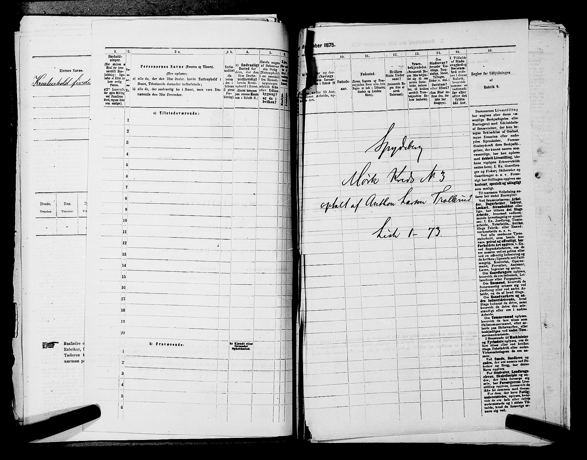 RA, 1875 census for 0123P Spydeberg, 1875, p. 406