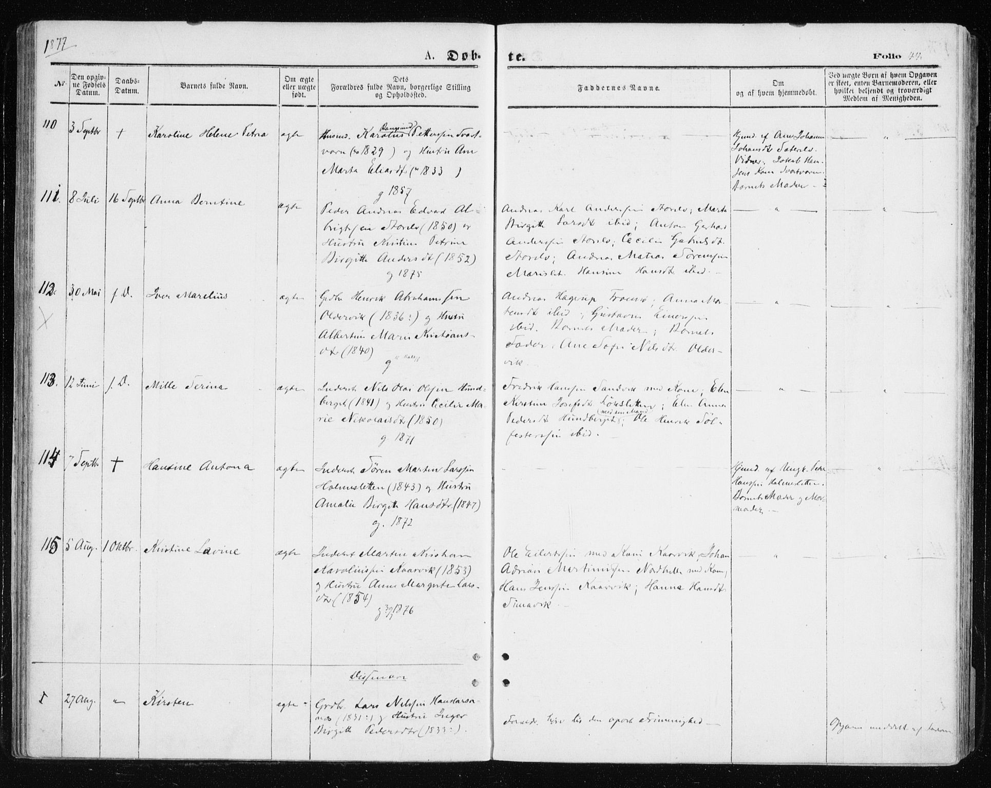 Tromsøysund sokneprestkontor, AV/SATØ-S-1304/G/Ga/L0003kirke: Parish register (official) no. 3, 1875-1880, p. 44