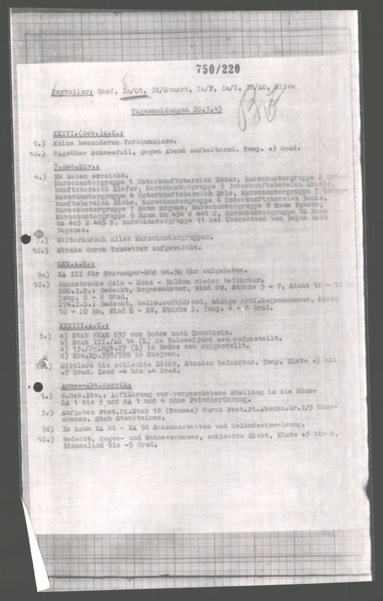 Forsvarets Overkommando. 2 kontor. Arkiv 11.4. Spredte tyske arkivsaker, AV/RA-RAFA-7031/D/Dar/Dara/L0004: Krigsdagbøker for 20. Gebirgs-Armee-Oberkommando (AOK 20), 1945, p. 92
