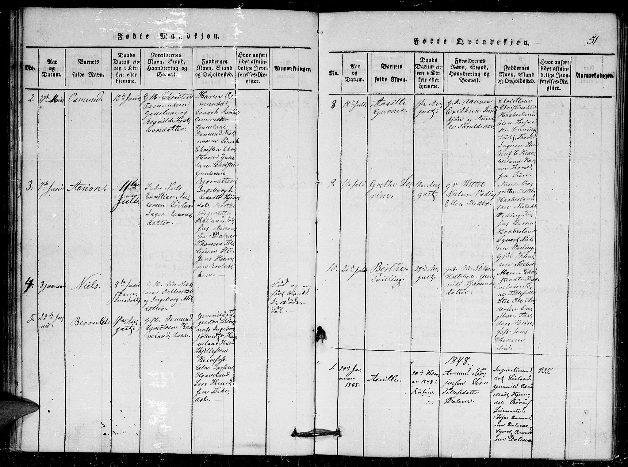 Herefoss sokneprestkontor, AV/SAK-1111-0019/F/Fa/Faa/L0001: Parish register (official) no. A 1, 1816-1860, p. 51