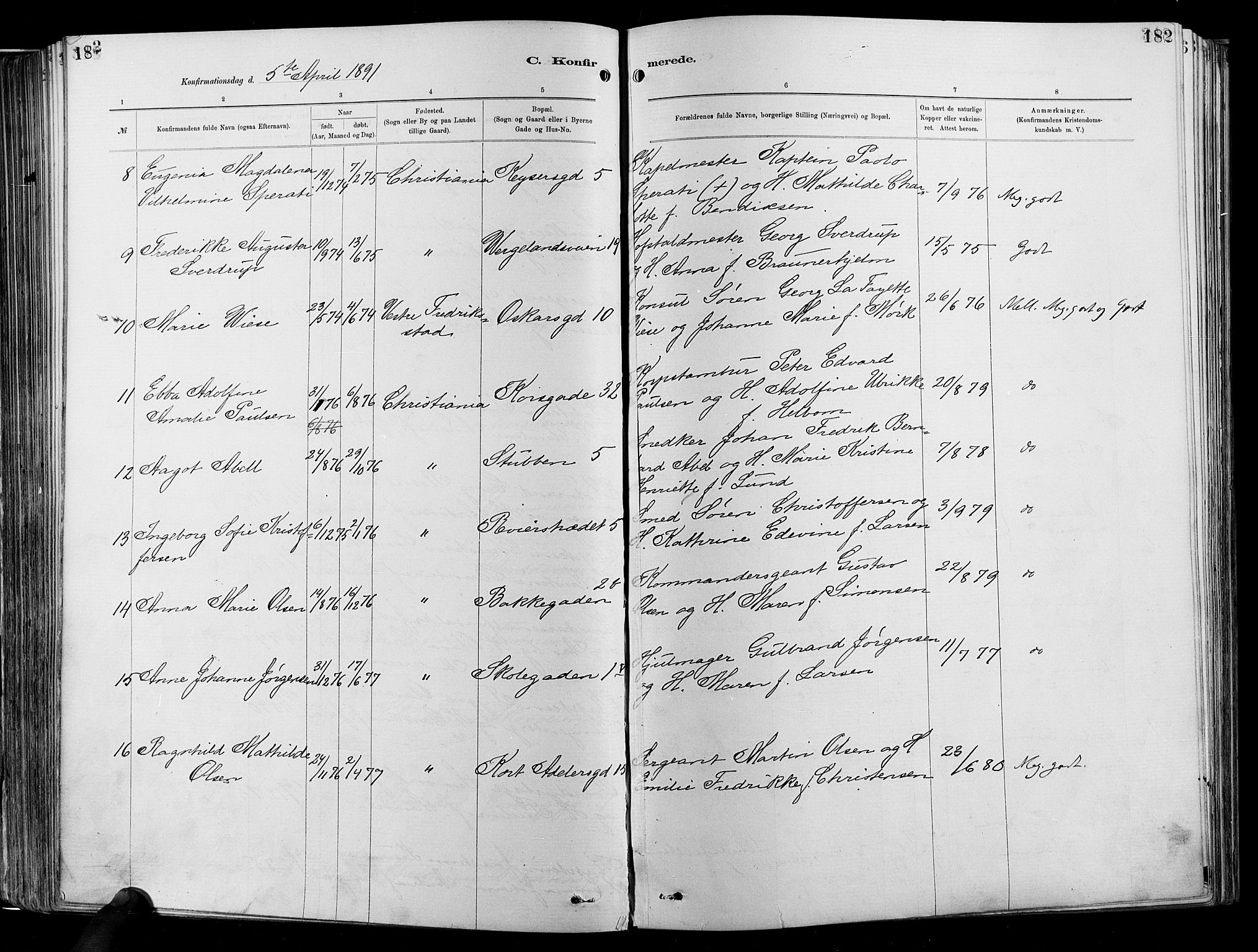 Garnisonsmenigheten Kirkebøker, AV/SAO-A-10846/F/Fa/L0012: Parish register (official) no. 12, 1880-1893, p. 182