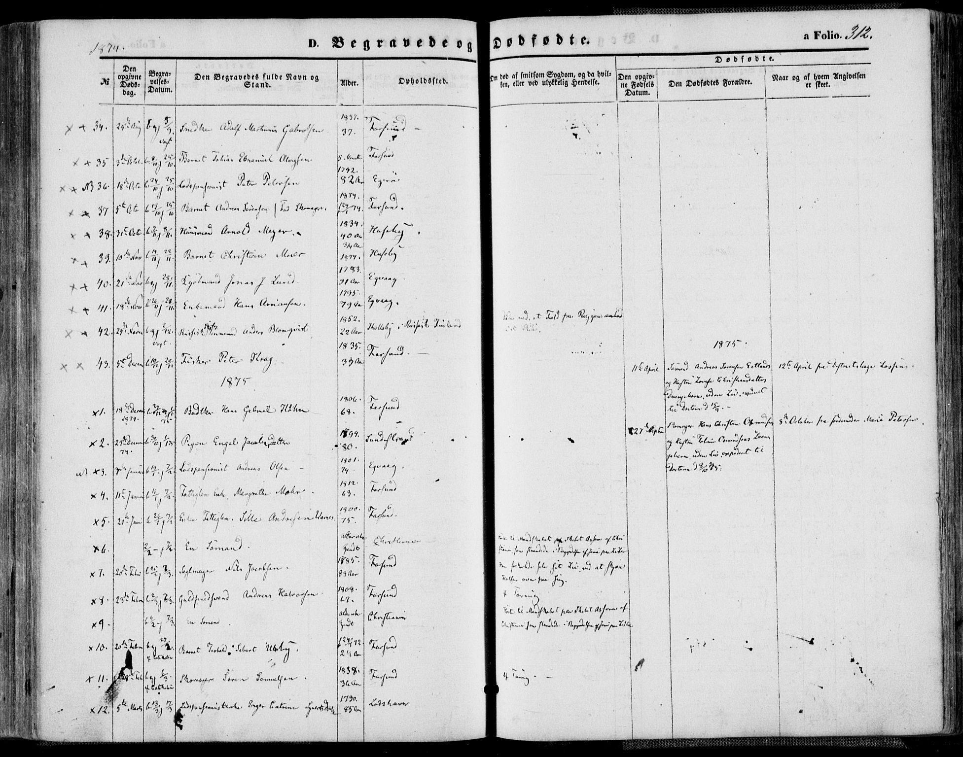 Farsund sokneprestkontor, AV/SAK-1111-0009/F/Fa/L0005: Parish register (official) no. A 5, 1863-1886, p. 312