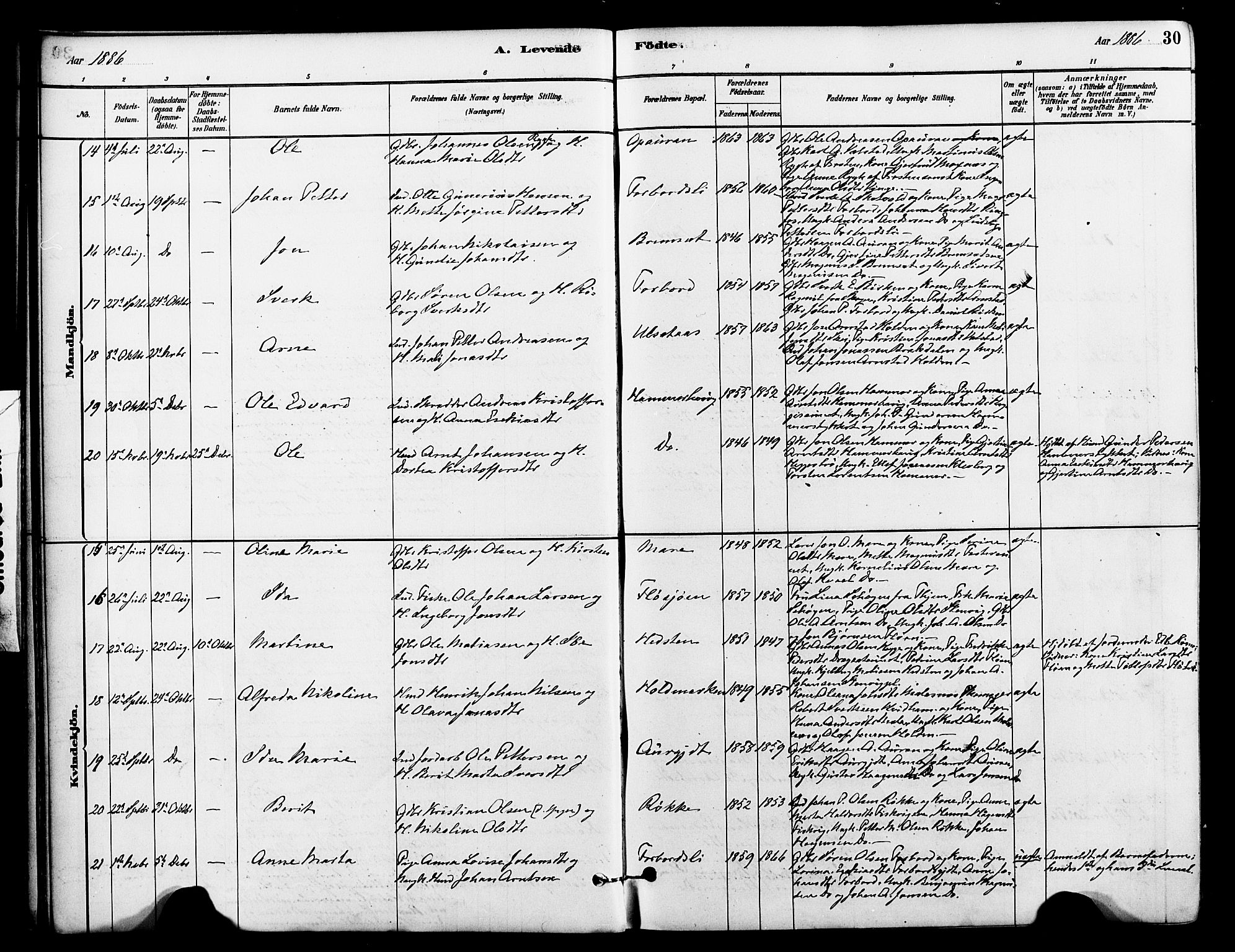 Ministerialprotokoller, klokkerbøker og fødselsregistre - Nord-Trøndelag, AV/SAT-A-1458/712/L0100: Parish register (official) no. 712A01, 1880-1900, p. 30